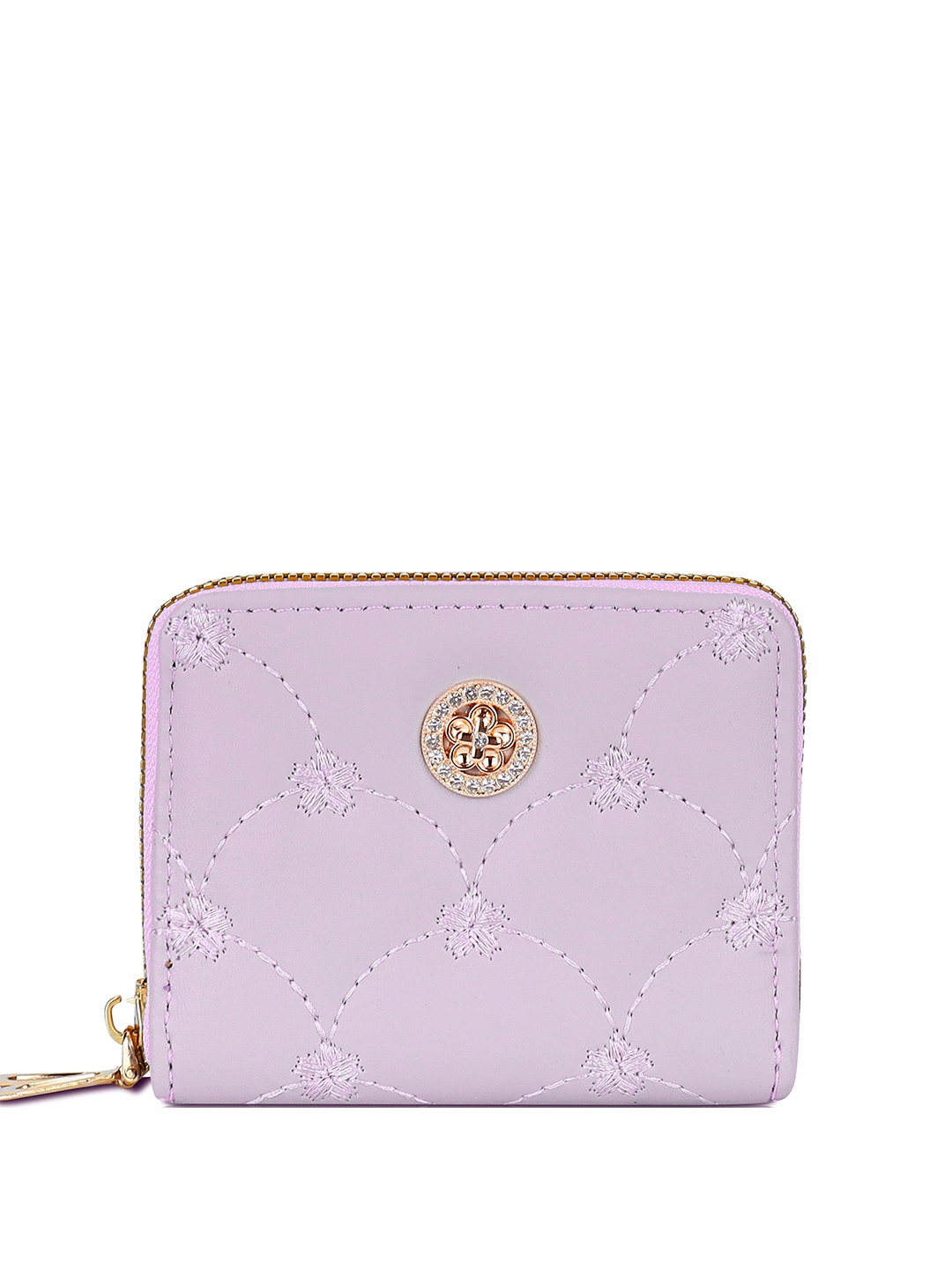 

NFI essentials Women Floral Woven Design PU Zip Around Wallet, Purple