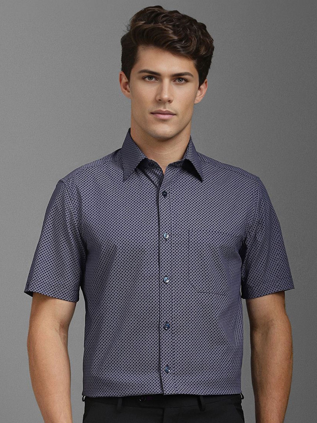 

Louis Philippe Men Classic Opaque Printed Formal Shirt, Navy blue