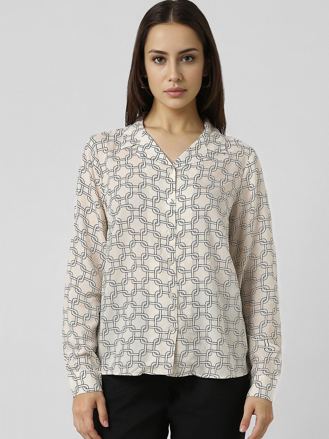 

Van Heusen Woman Women Opaque Printed Formal Shirt, Cream