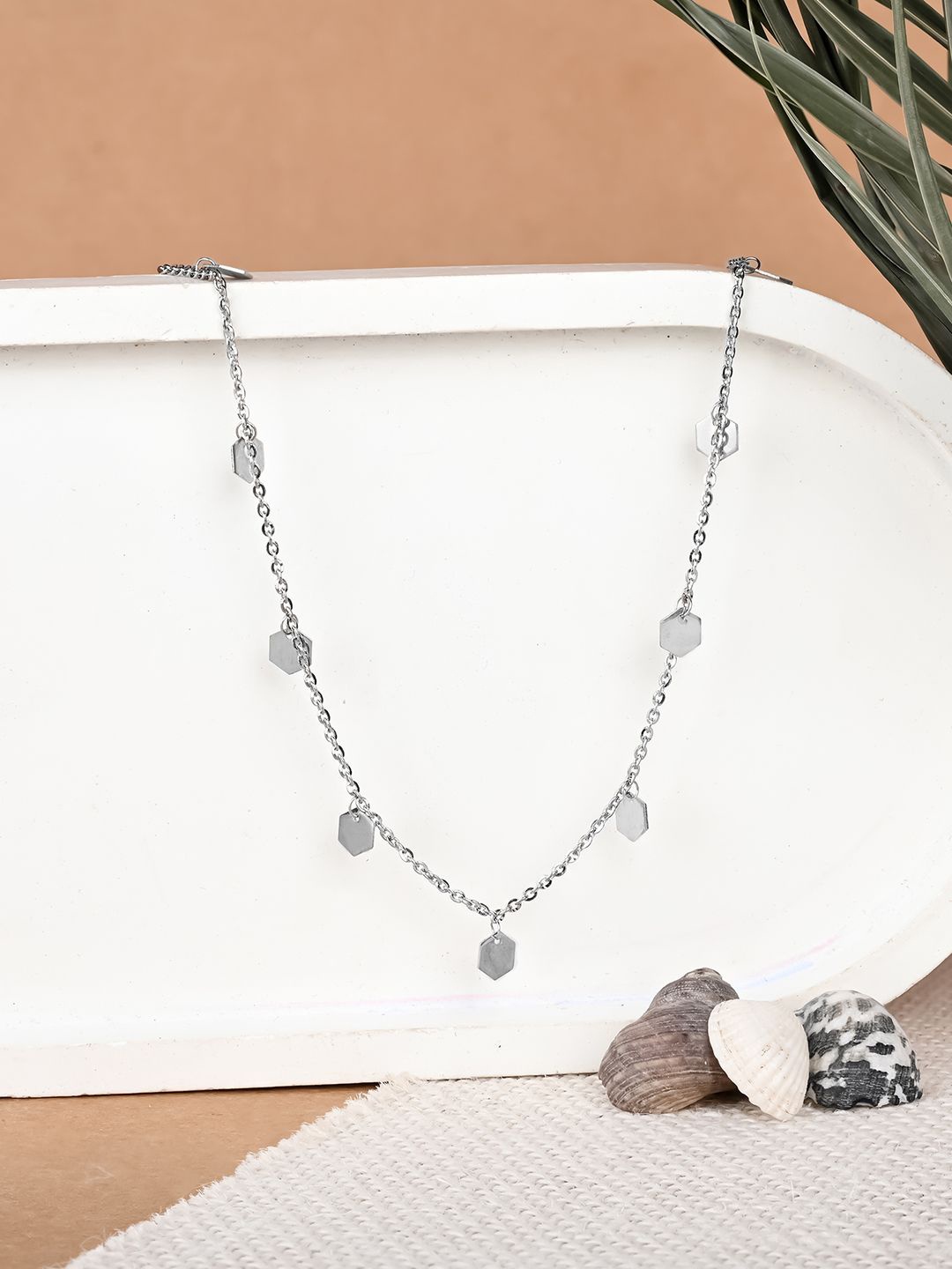 

TOUCH925 Silver Hexagon Charm Minimal Chain