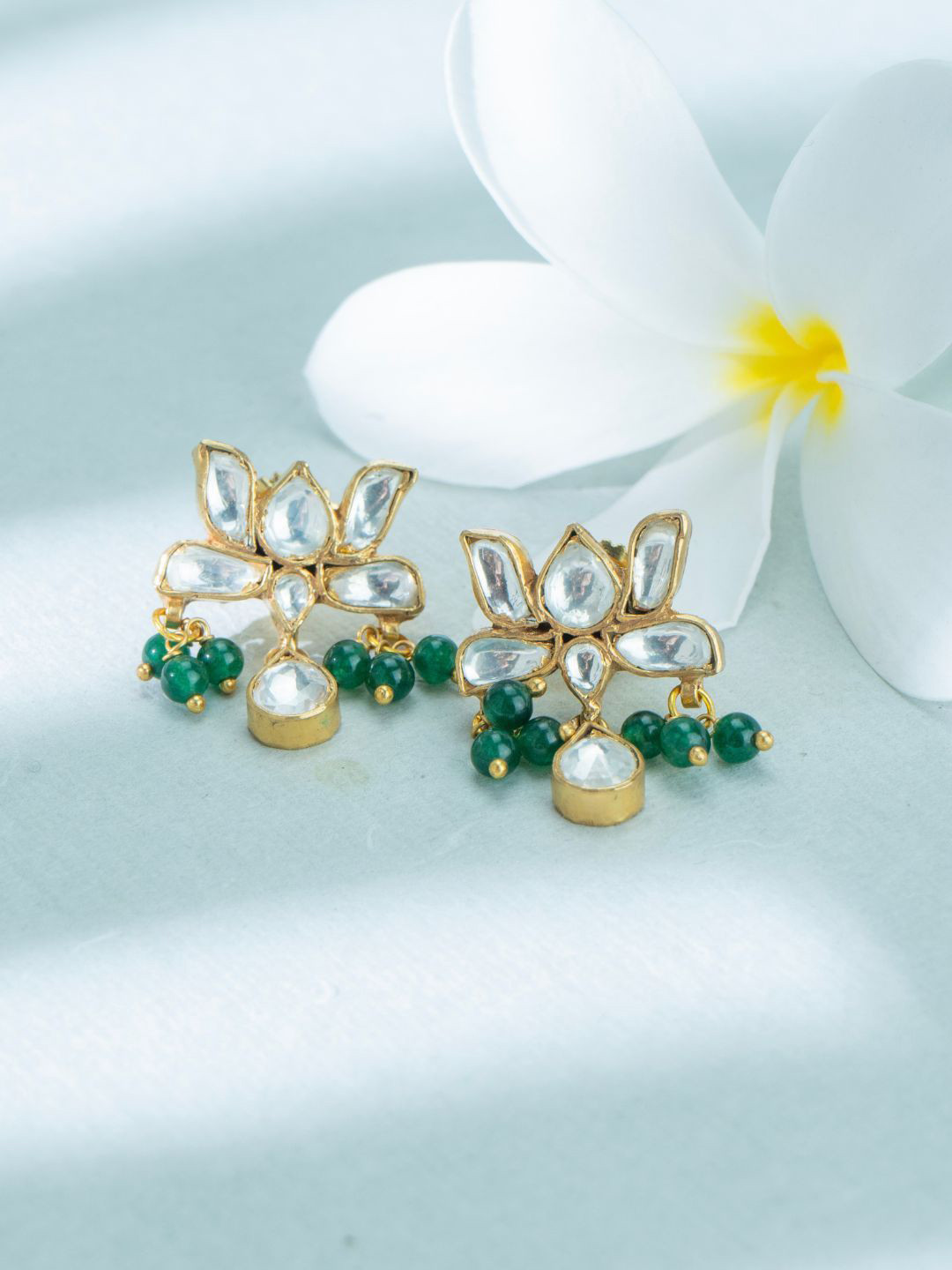 

srikala Gold-Plated Contemporary Stone Studded & Beaded Drop Earrings, Multi