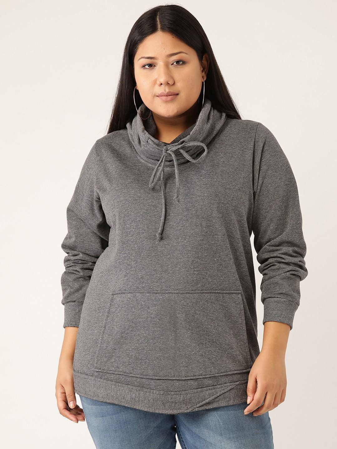 

theRebelinme Women Cotton Plus Size Hooded Sweatshirt, Charcoal