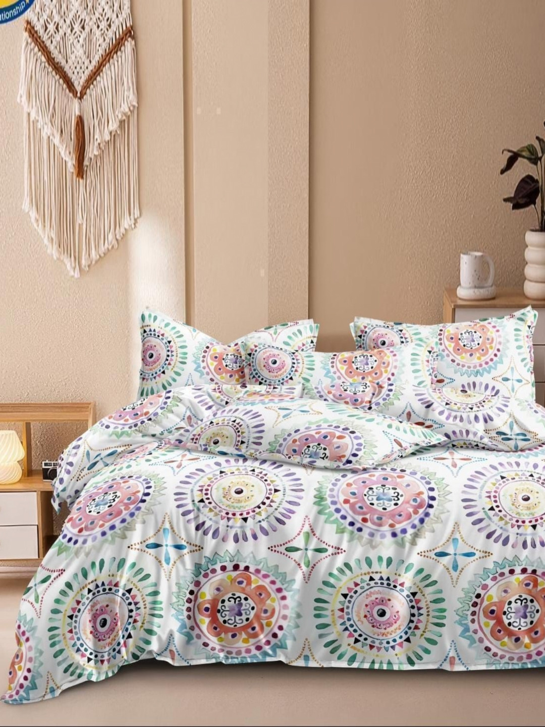 

Laying Style White & Pink Floral Polycotton 4 Piece Double King Regular Bedding Set