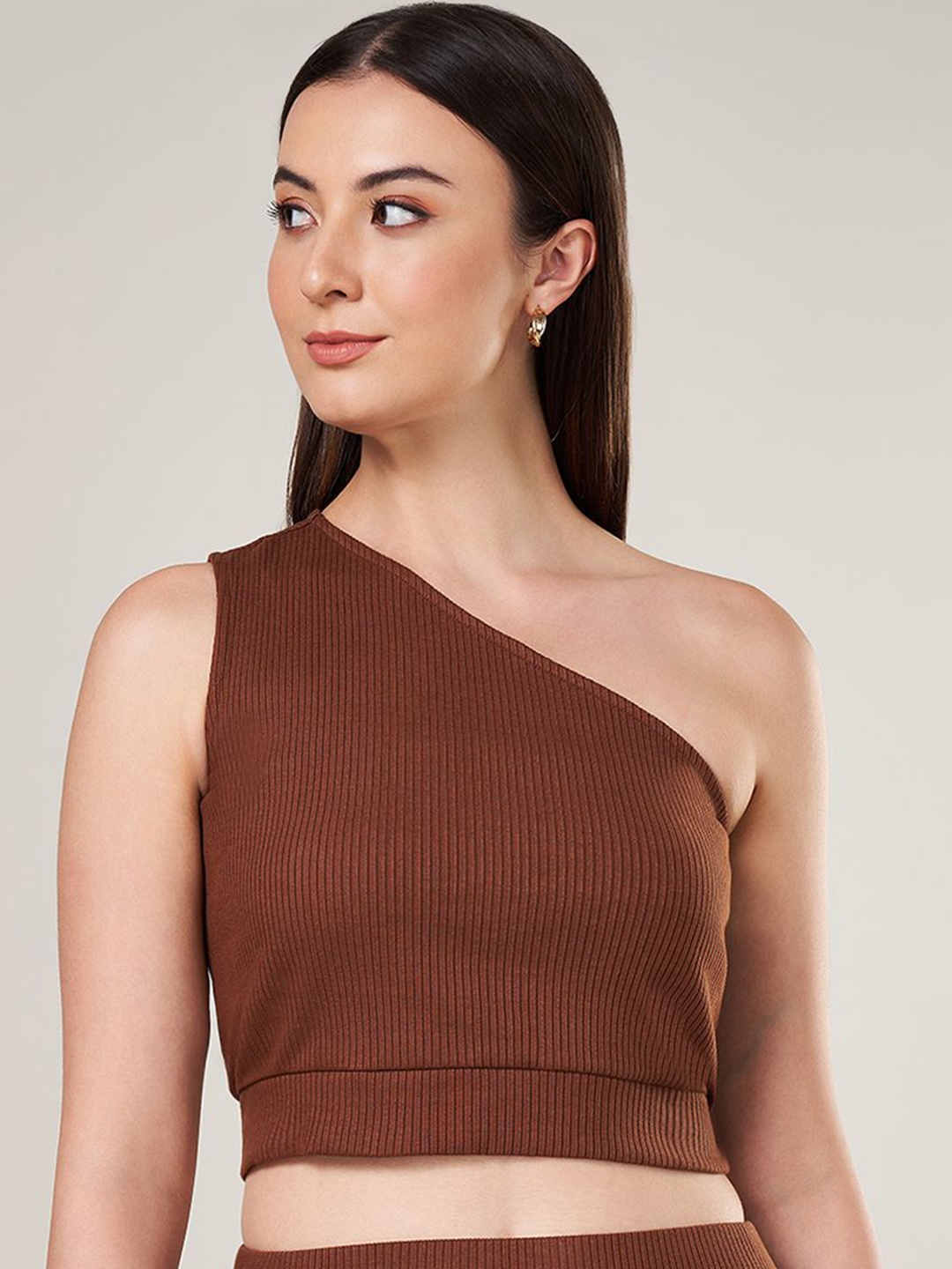 

People One Shoulder Sleeveless Top, Brown