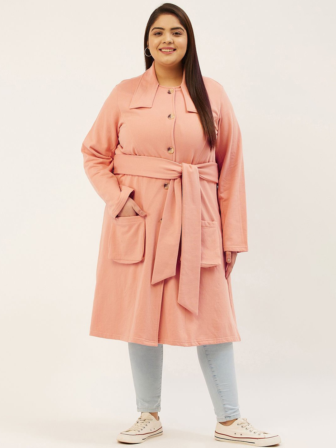 

theRebelinme Women Plus Size Longline Overcoat, Pink