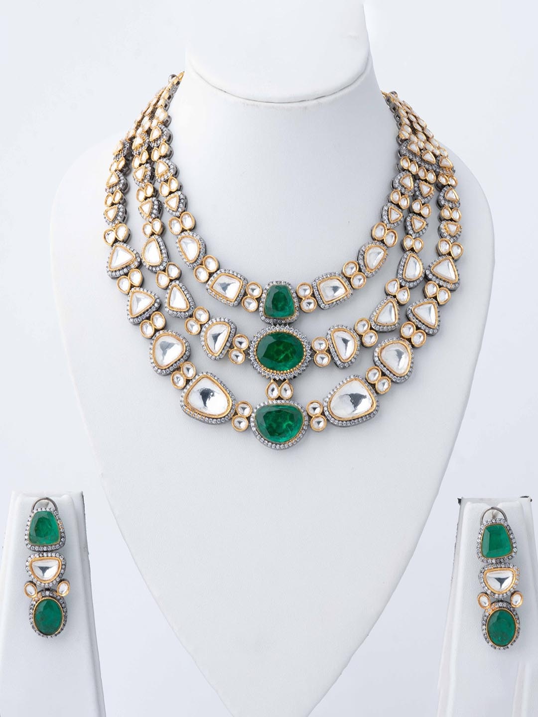 

Vivinia by Vidhi Rhodium-Plated Cubic Zirconia Stone Studded Layered Jewellery Set, Silver