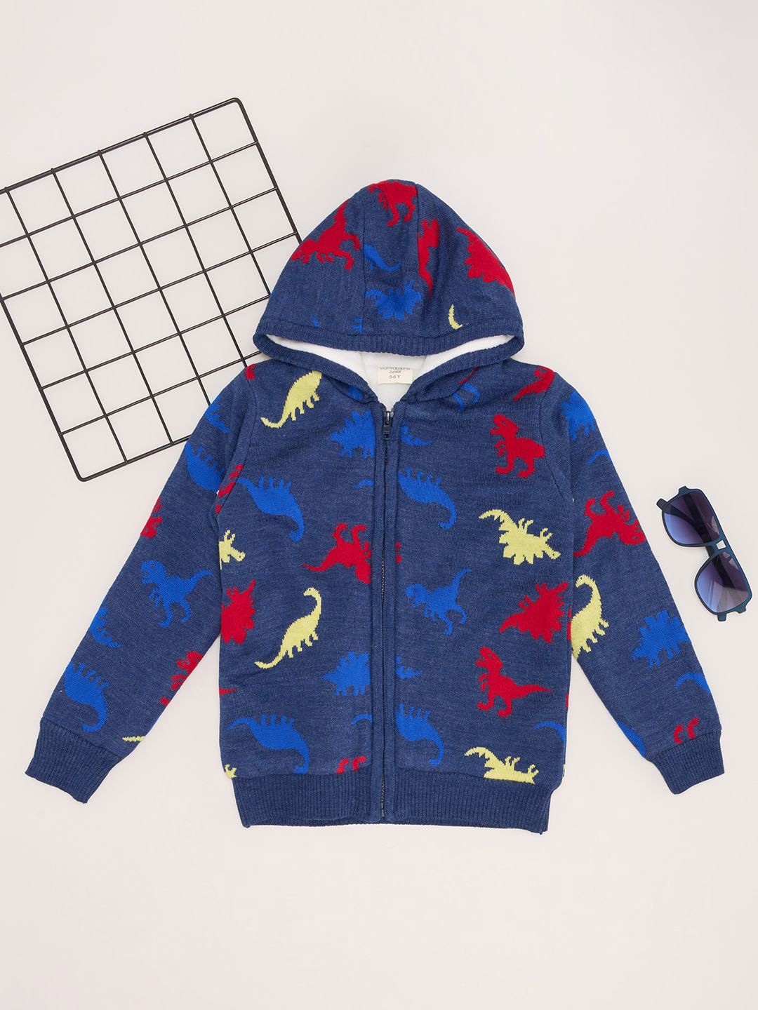 

Pantaloons Junior Boys Embroidered Hooded Cardigan Sweater, Navy blue