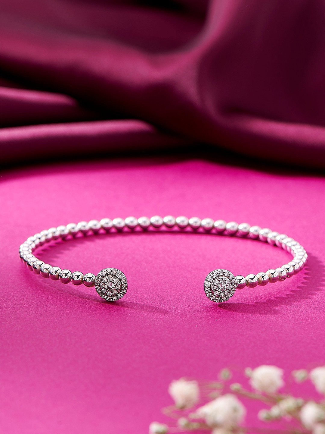 

Nipura 925 Sterling Silver-Plated Cubic Zirconia Studded Oxidised Cuff Bracelet