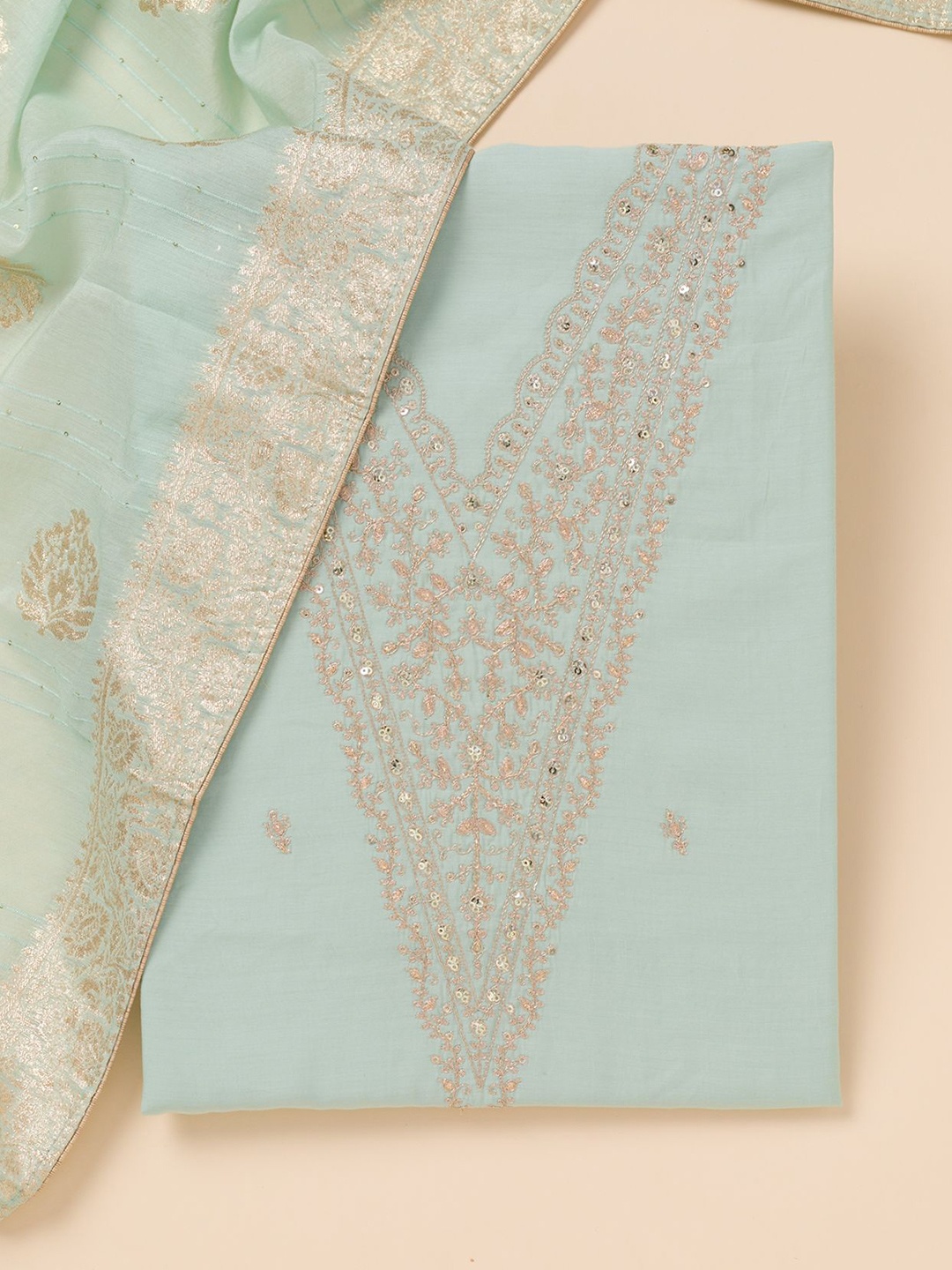 

Koskii Abstract Embroidered Zari Unstitched Dress Material, Blue