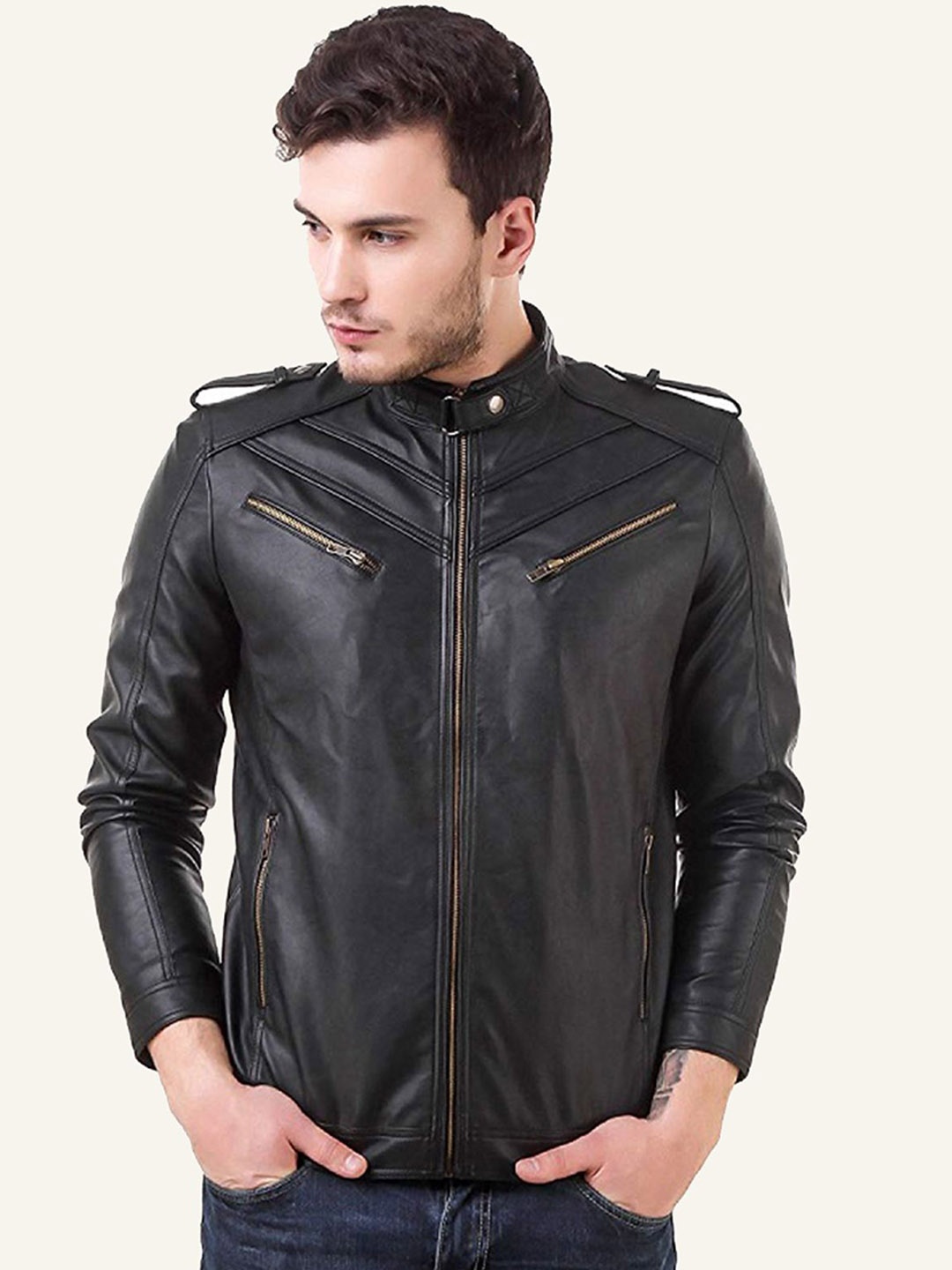 

Leather Retail Men Biker Jacket, Black