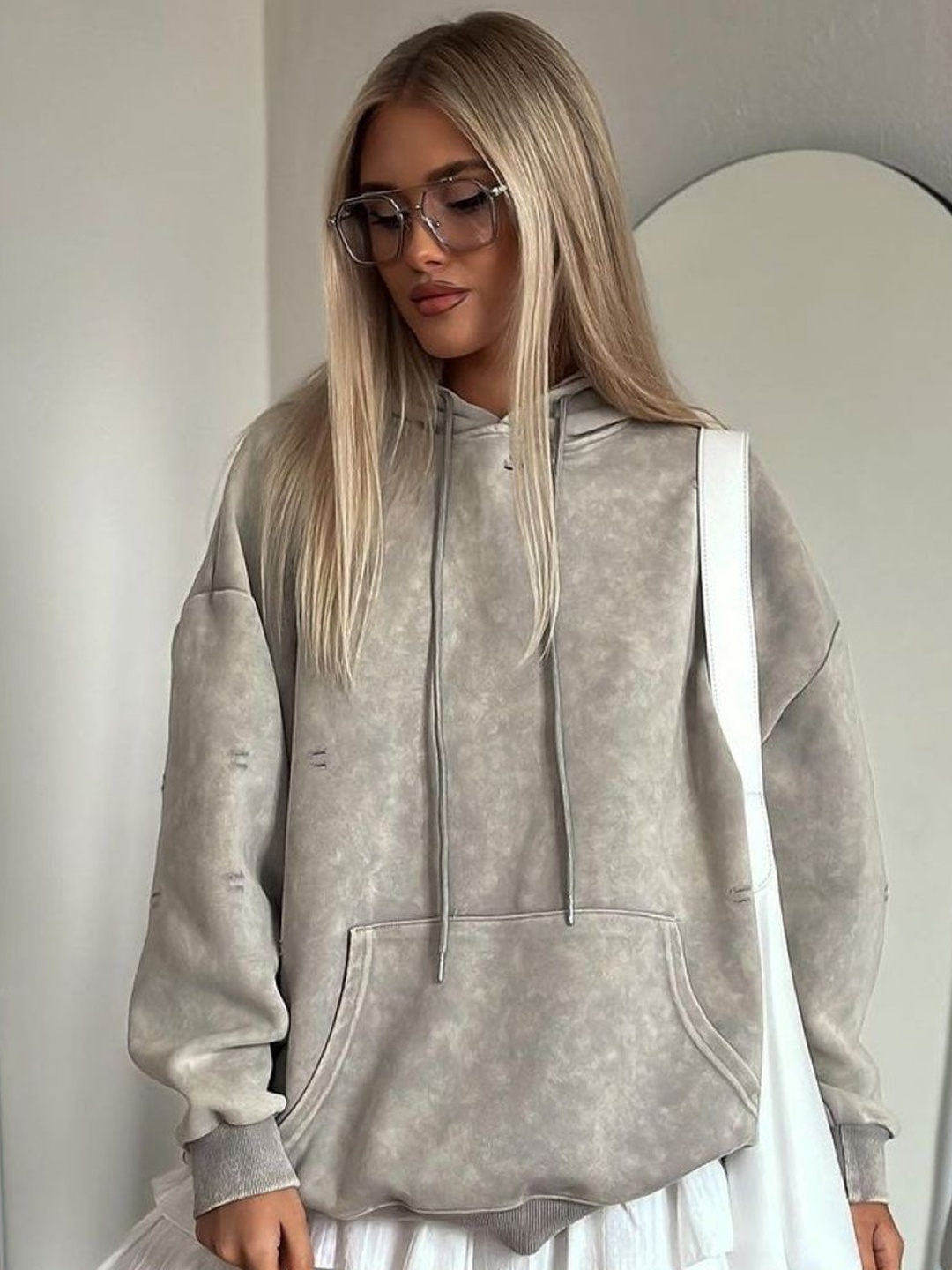 

HERE&NOW Women Hooded Long Sleeves Sweatshirt, Grey