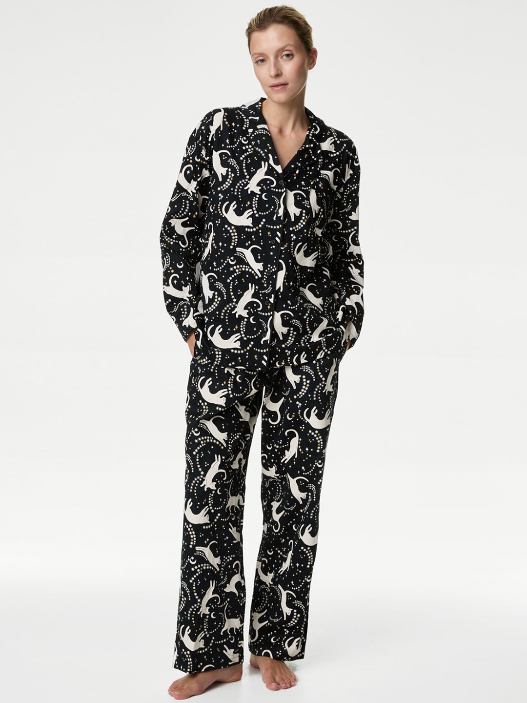 

Marks & Spencer Women Conversational Printed Night suit, Black