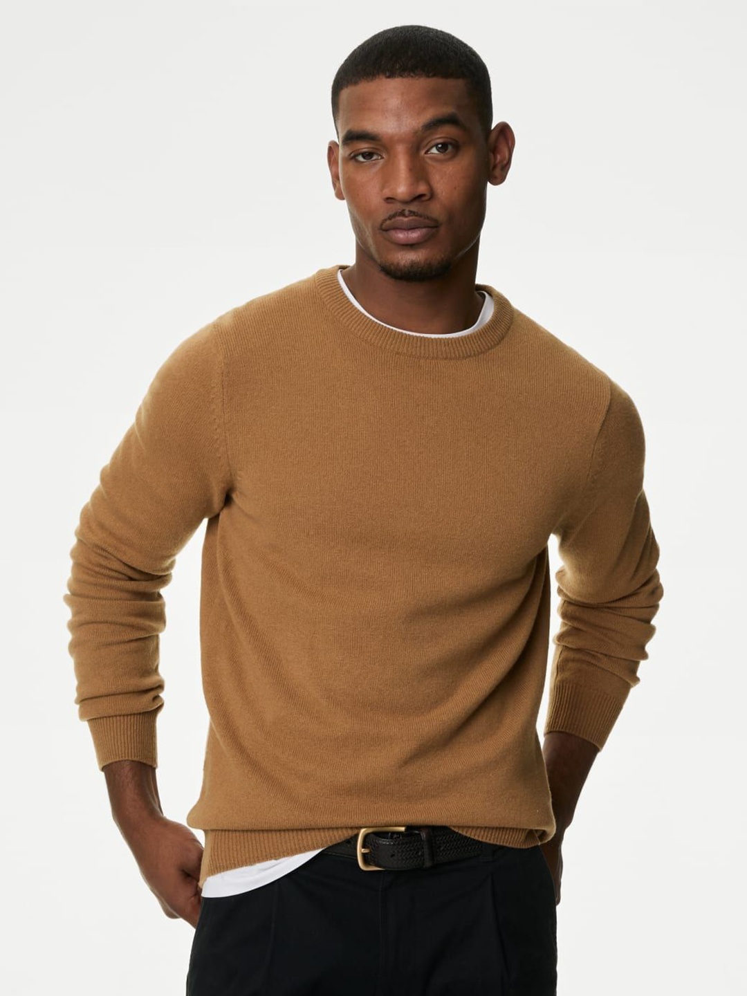 

Marks & Spencer Men Round Neck Woollen Pullover Sweater, Brown