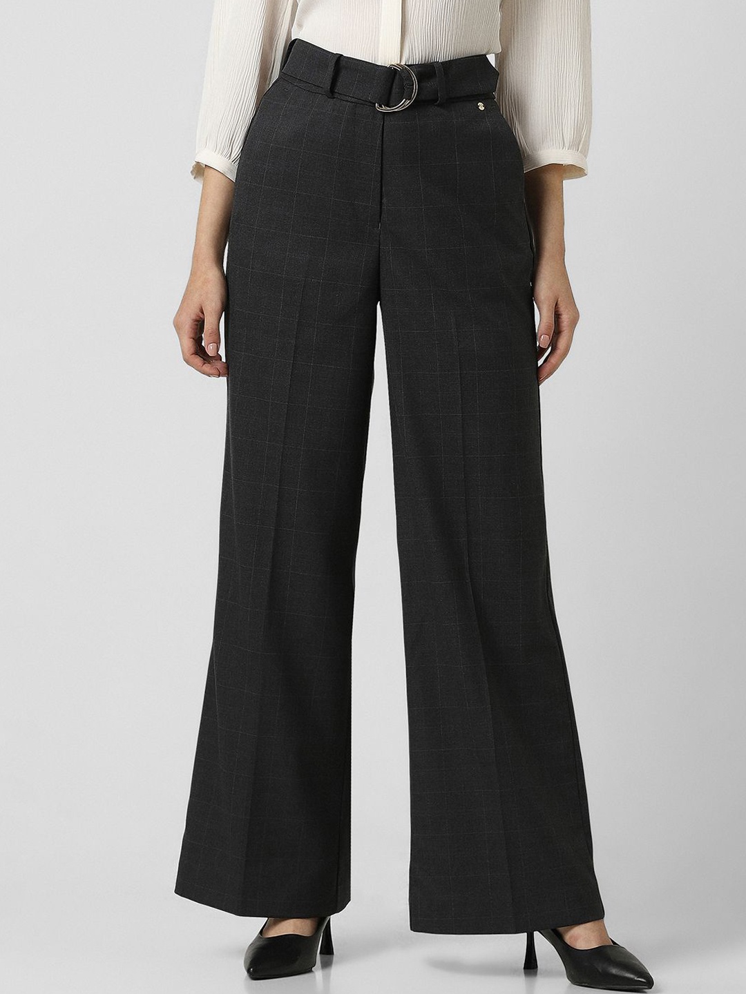 

Van Heusen Woman Regular Fit Checked Formal Trousers, Charcoal