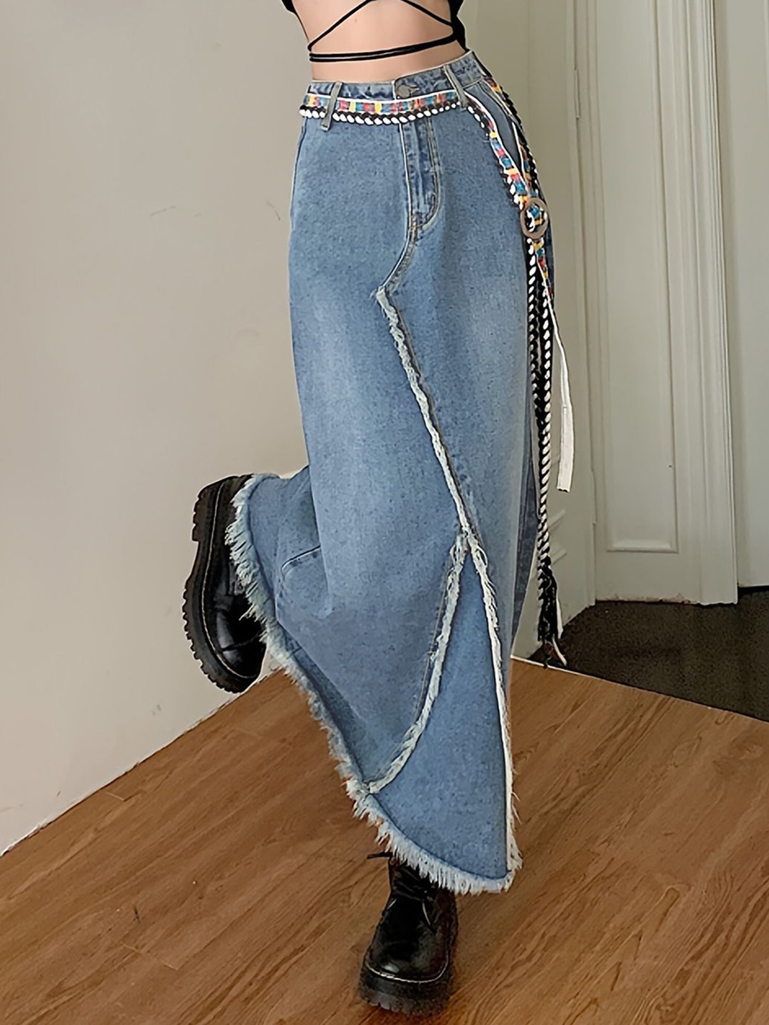 

StyleCast Women Denim Straight Casual Maxi Skirt, Blue
