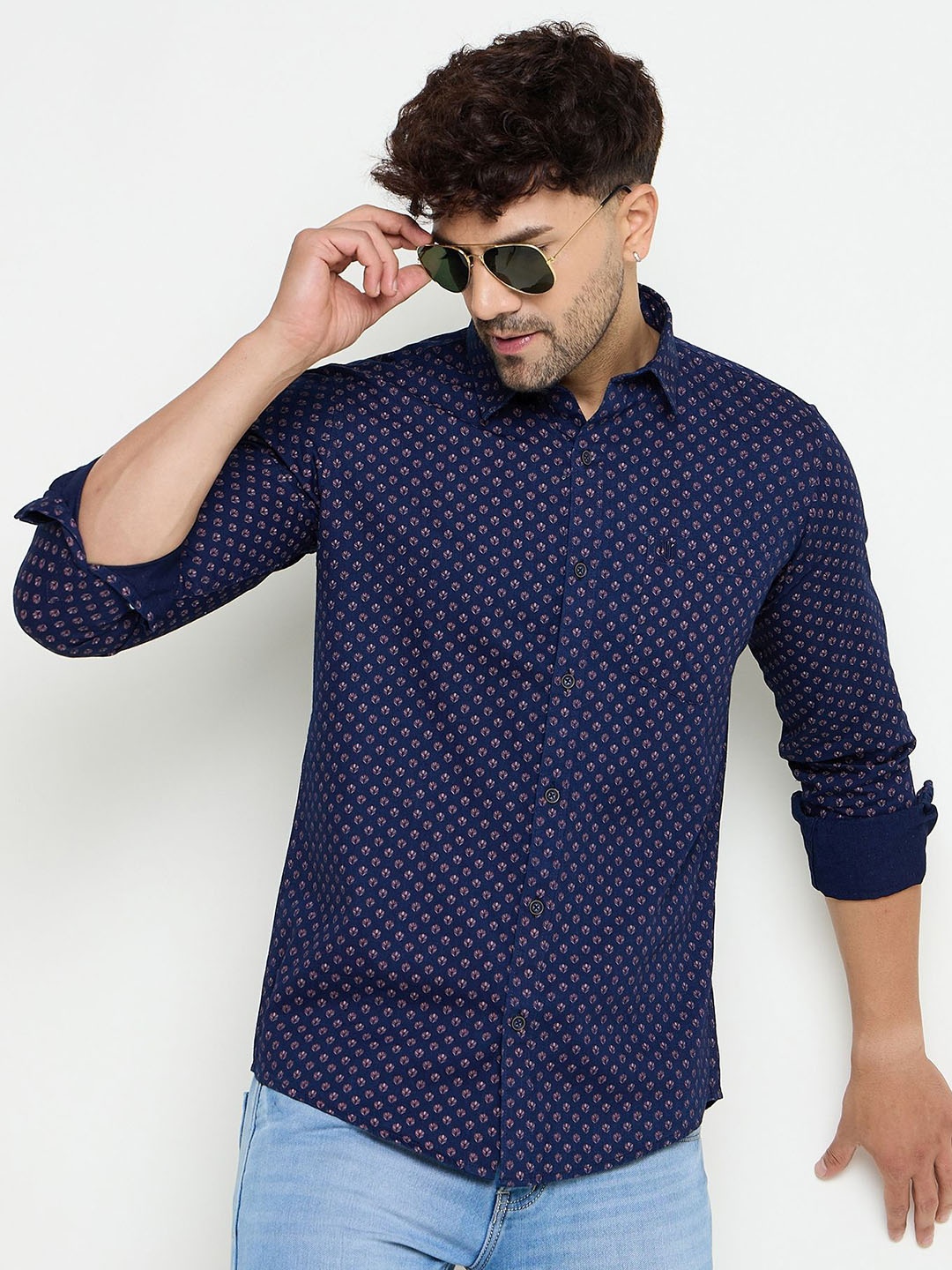 

Duke Men Slim Fit Opaque Printed Casual Shirt, Brown