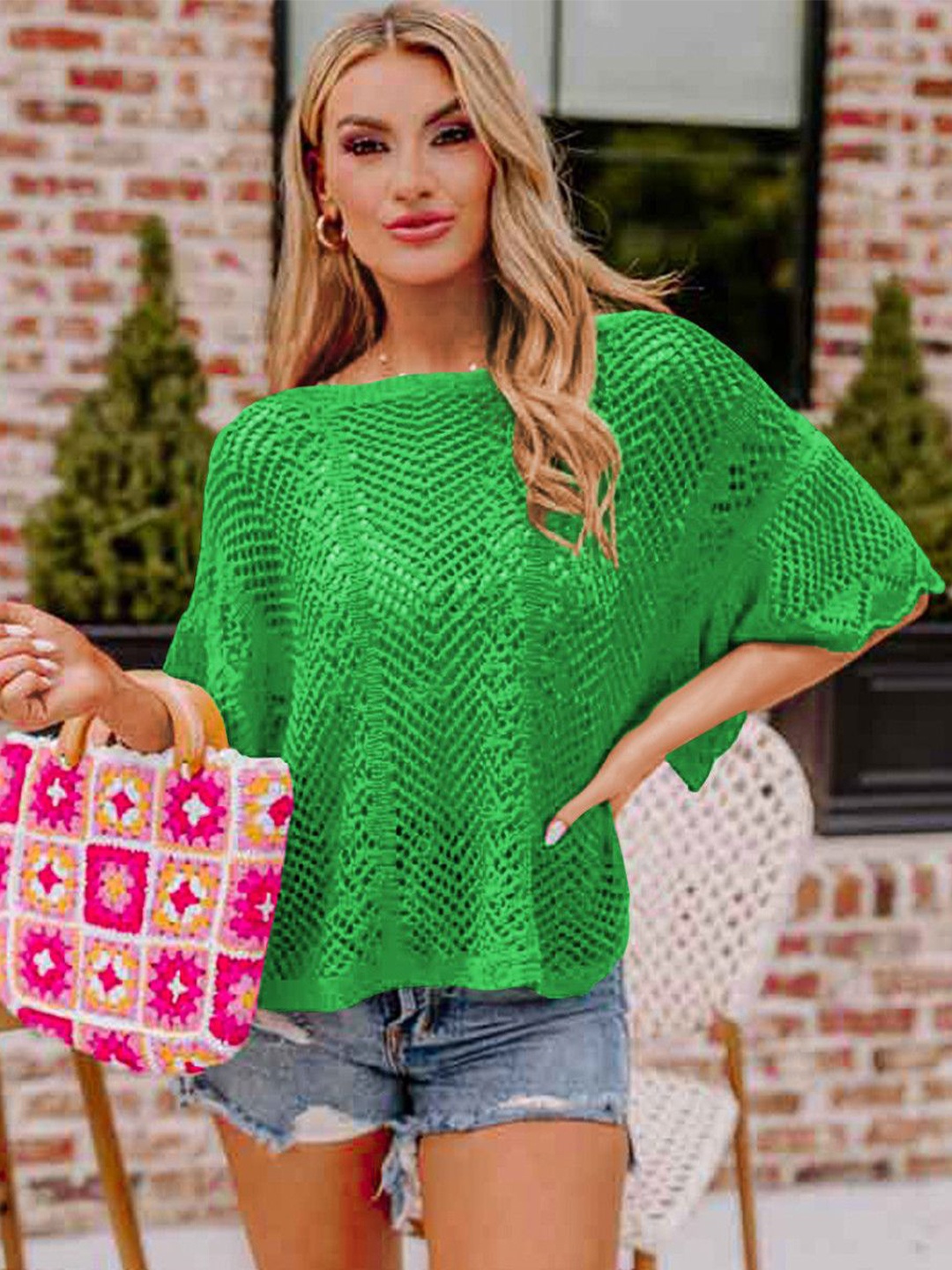 

HERE&NOW Women Bell Sleeve Self Design Top, Green