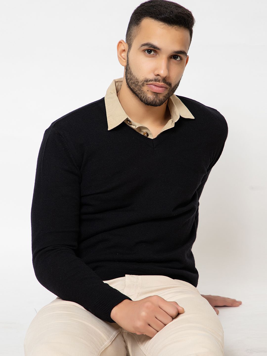 

ARMISTO Men Round Neck Long Sleeves Woollen Pullover Sweaters, Black