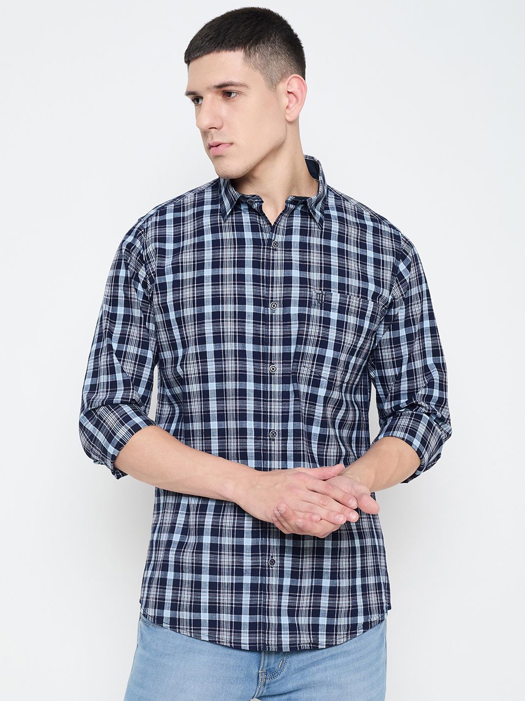 

Duke Men Slim Fit Tartan Checks Opaque Checked Casual Shirt, Multi