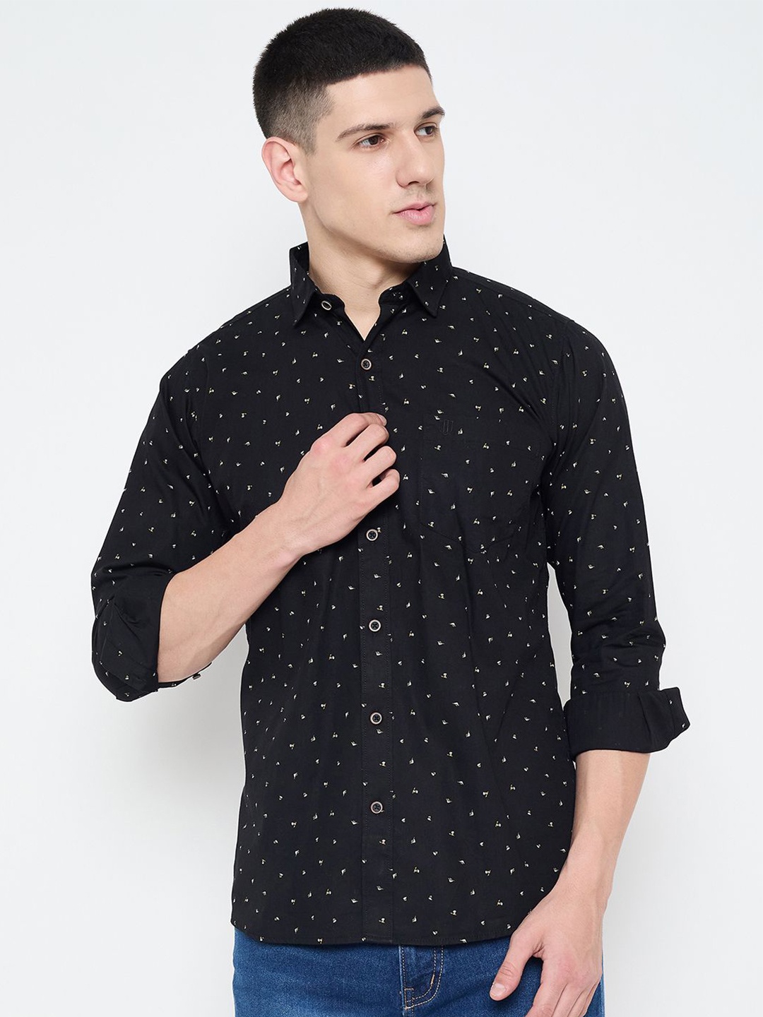 

Duke Men Slim Fit Opaque Printed Casual Shirt, Black