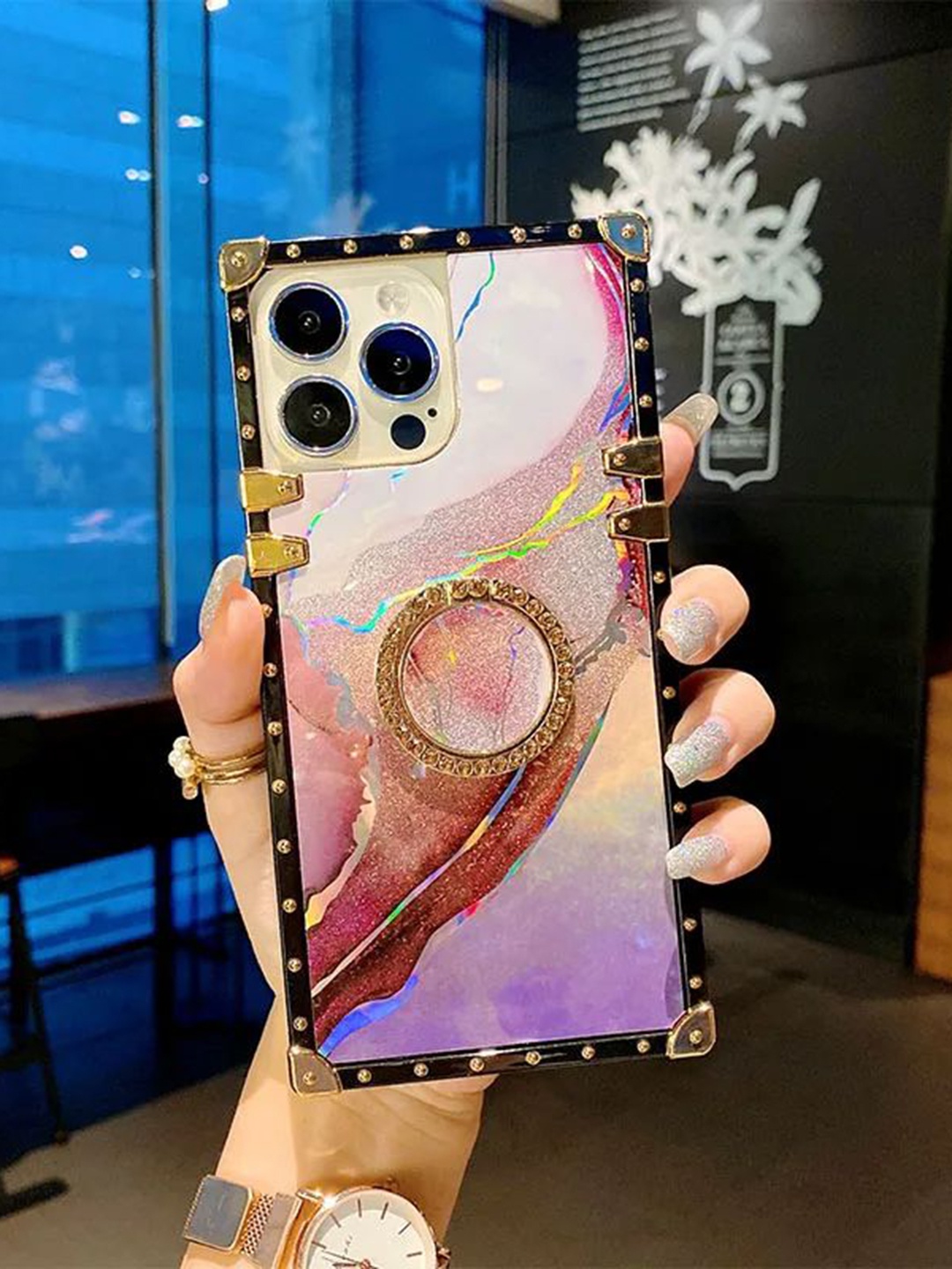 

Luxury Kase Solid Printed iPhone 13 Pro Back Case Mobile Accessories, Purple