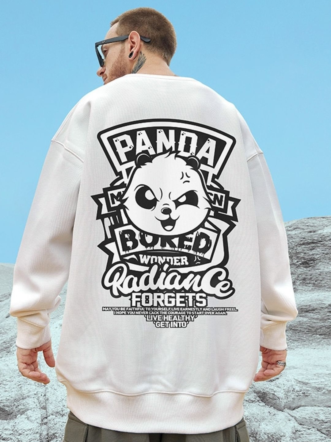 

KPOP Men Printed Cotton Sweatshirt, White