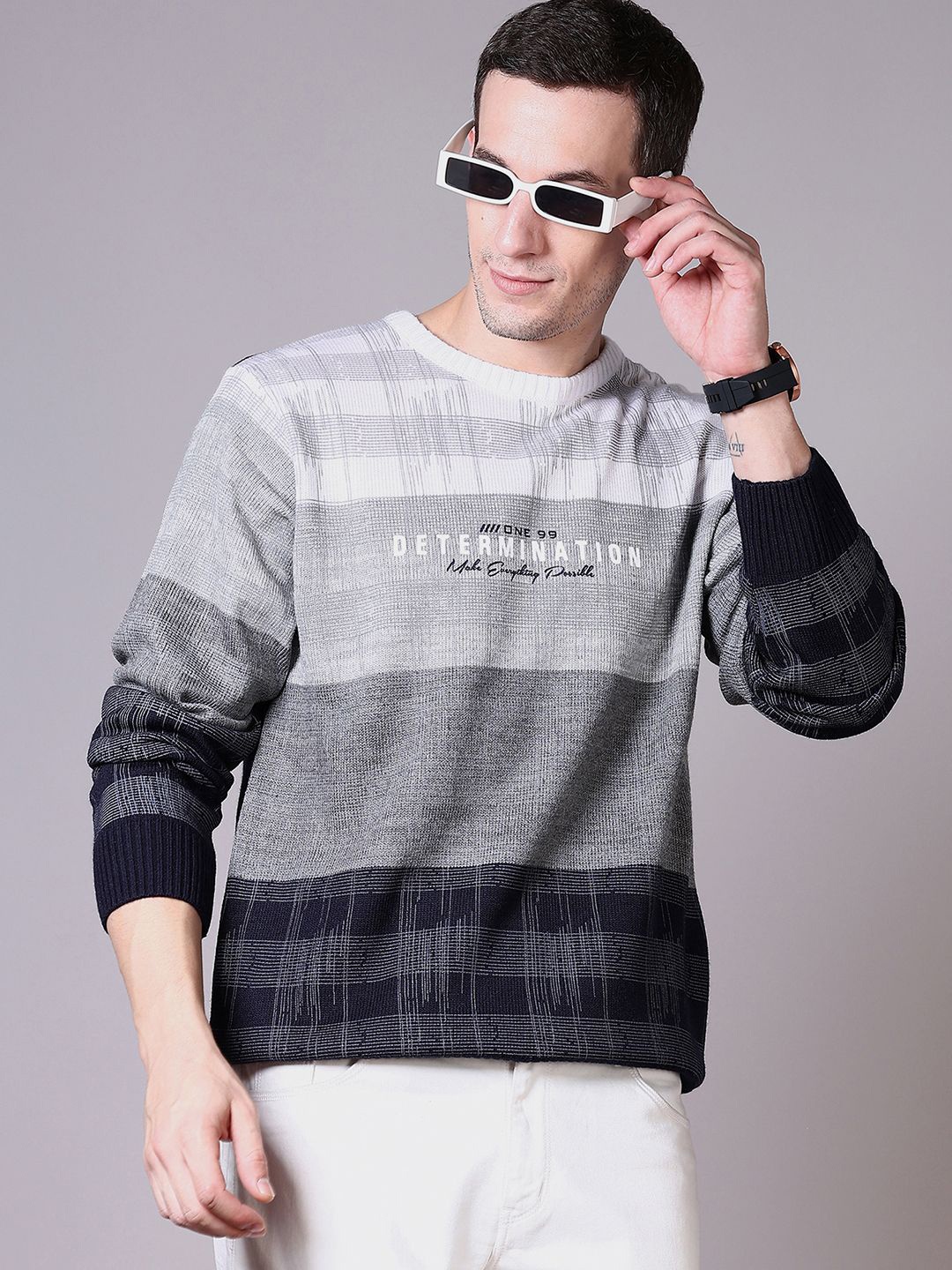 

V-Mart Men Round Neck Typography Printed Pullover Sweaters, White