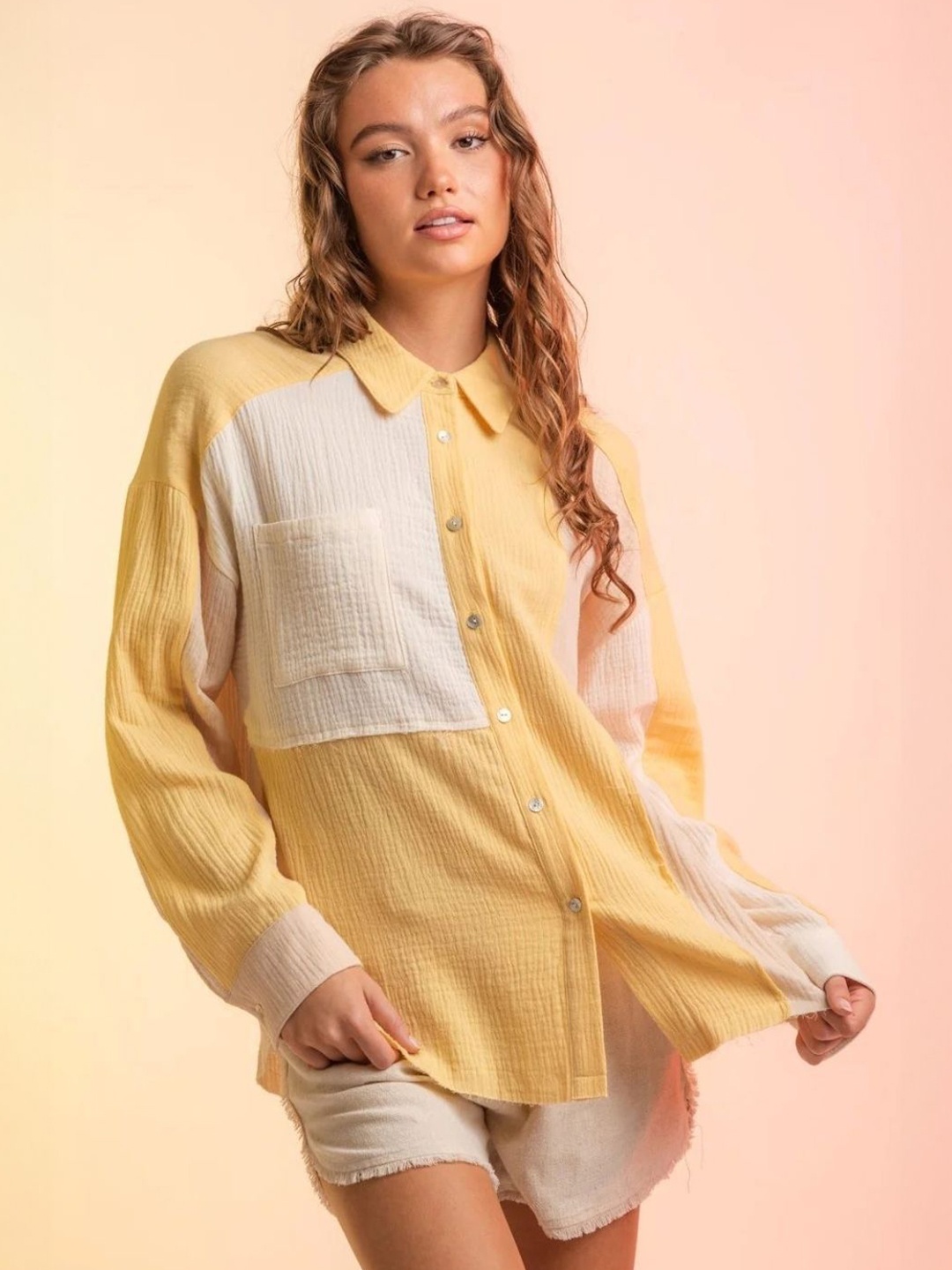 

HERE&NOW Women Original Opaque Colourblocked Casual Shirt, Yellow