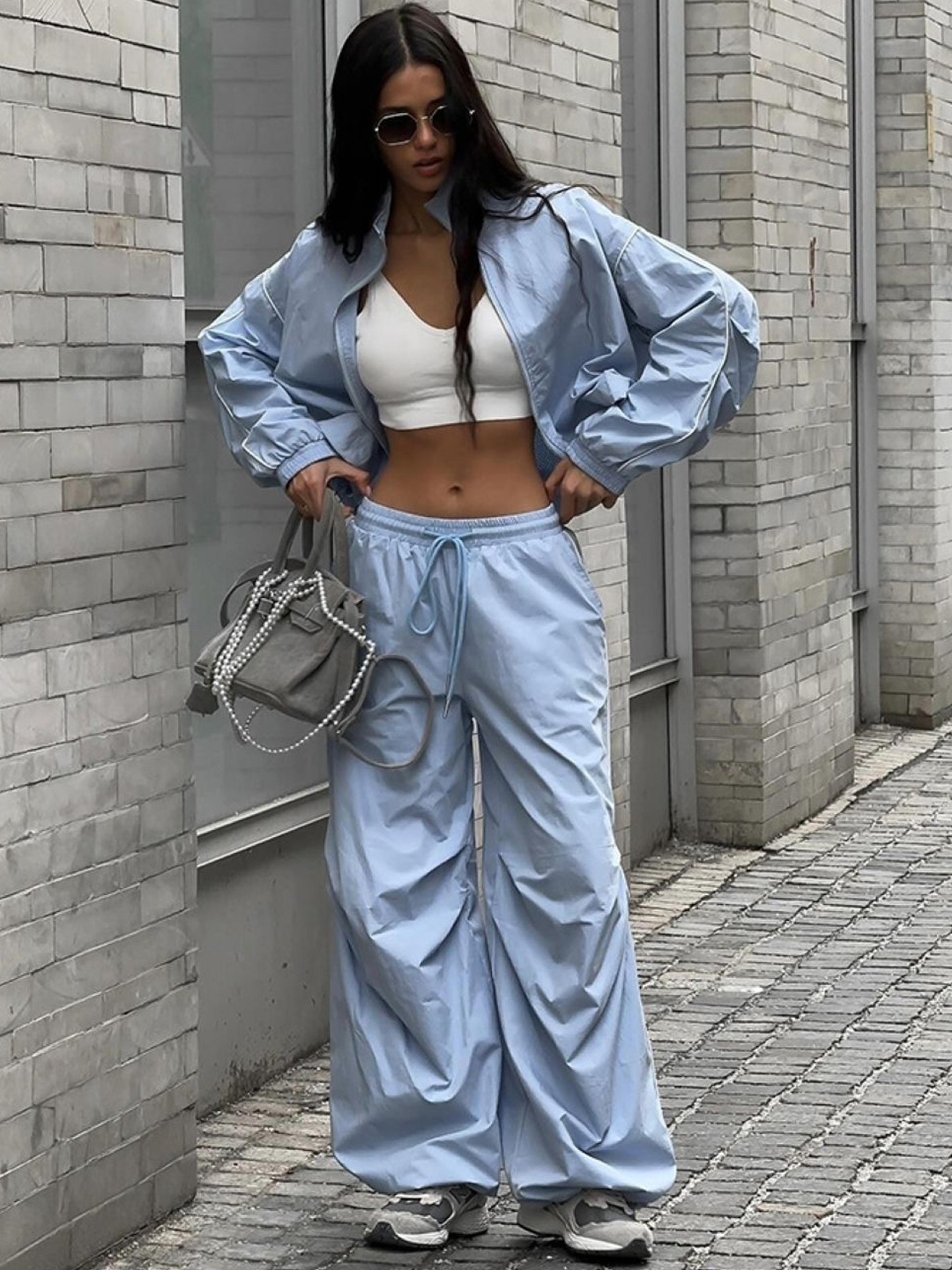 

KPOP Women Comfort Loose Fit Mid-Rise Jogger, Blue