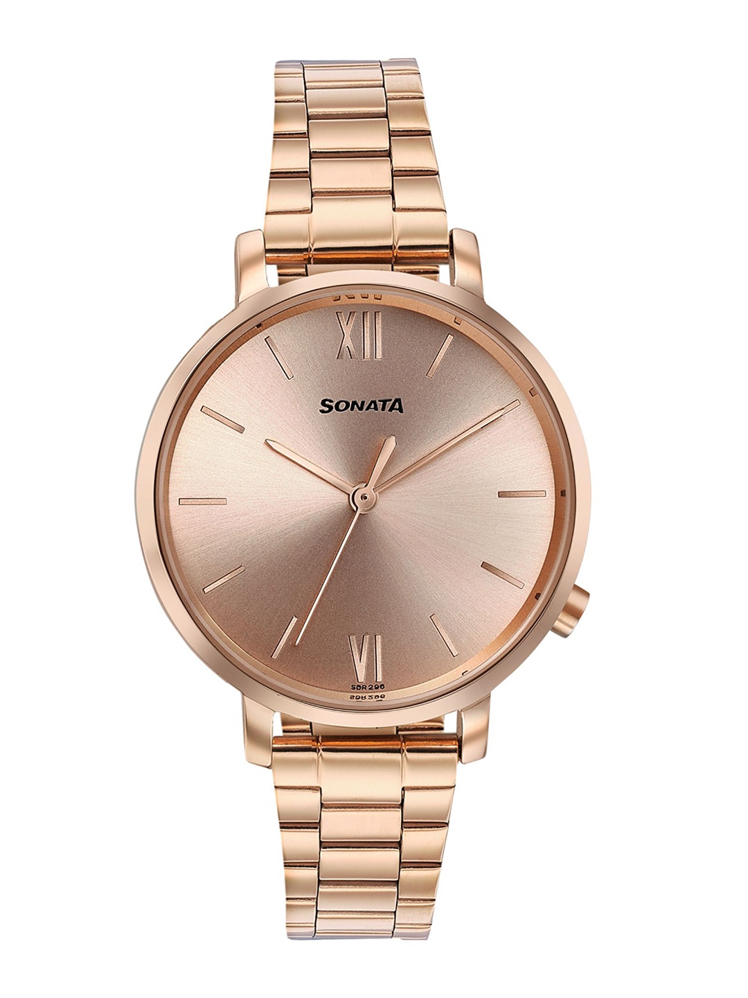 

Sonata Women Brass Embellished Dial & Stainless Steel Straps Analogue Watch 87045WM01W, Rose gold