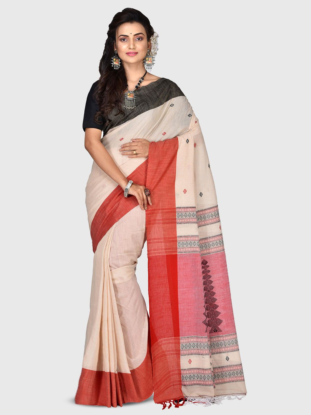 

Crochetin Woven Design Pure Cotton Ready to Wear Saree, Beige