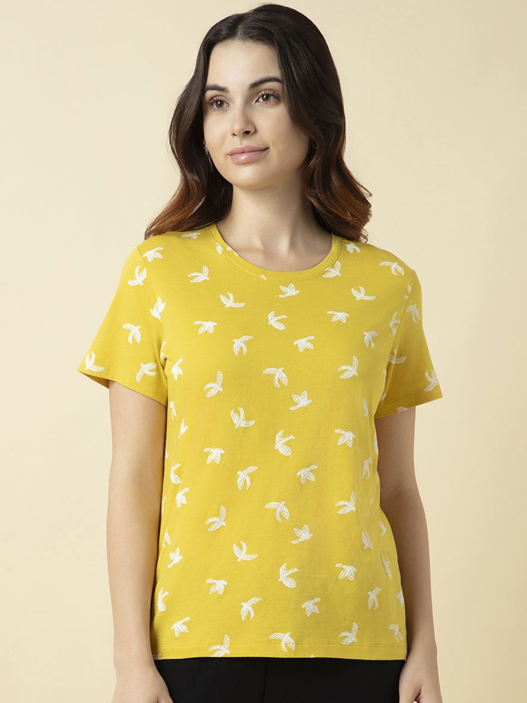 

Van Heusen Women Cotton Printed Relax Fit Lounge T-Shirt, Yellow