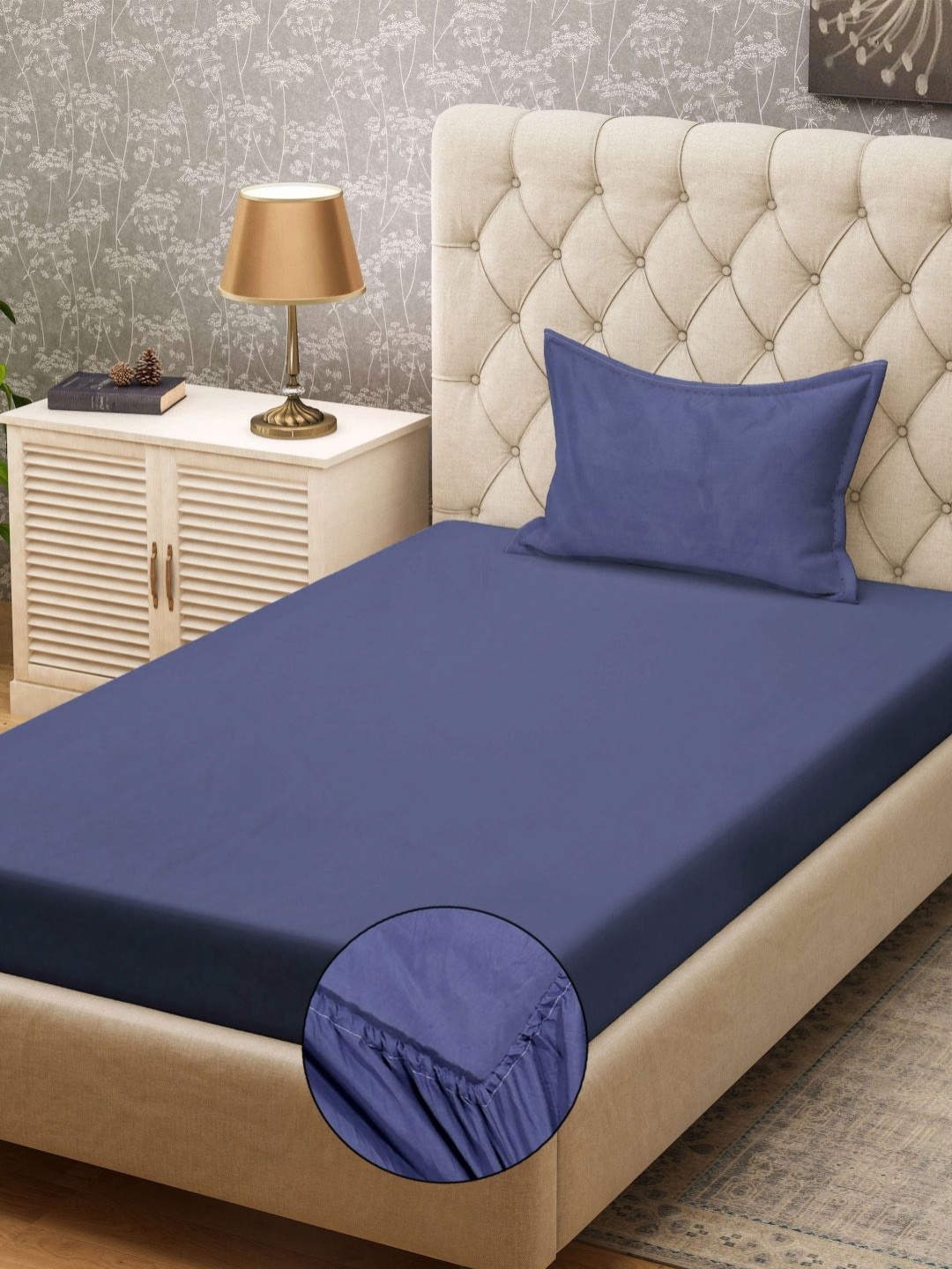 

Aura Blue 300 TC Single Bedsheet with 1 Pillow Covers 2.25 m x 1.50 m