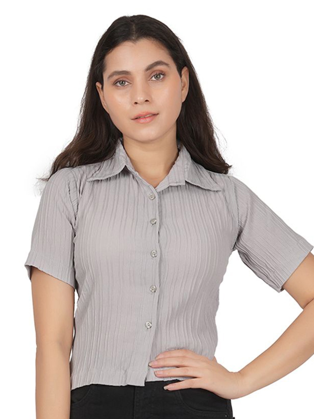 

SNIFFY Girls Opaque Striped Casual Shirt, Grey