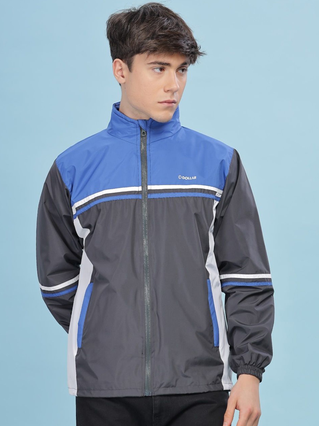 

Dollar Men Colourblocked Water Resistant Running Biker Jacket, Blue
