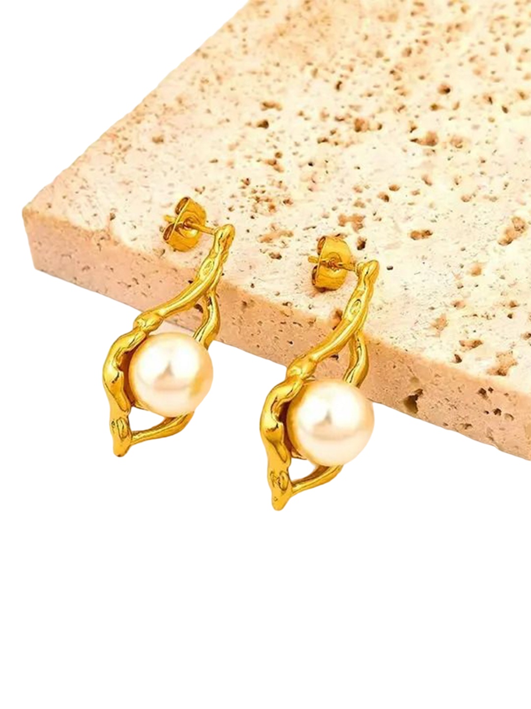 

DIVASTRI Gold-Plated Stainless Steel Anti Tarnish Pearls Beaded Contemporary Drop Earrings