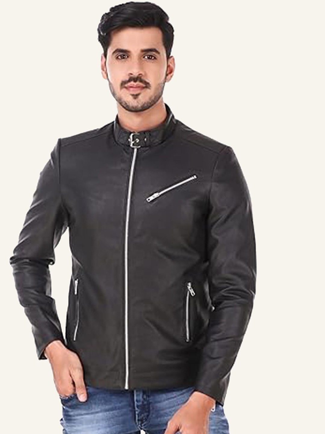 

Leather Retail Men Biker Jacket, Black