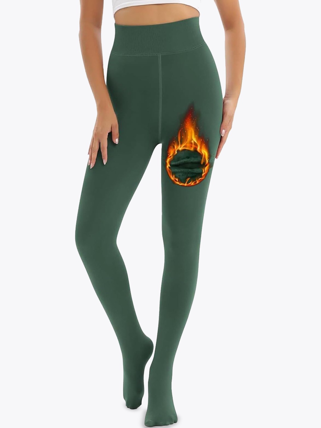 

BRACHY Women High Waist Velvet Winter Footed Stocking, Green