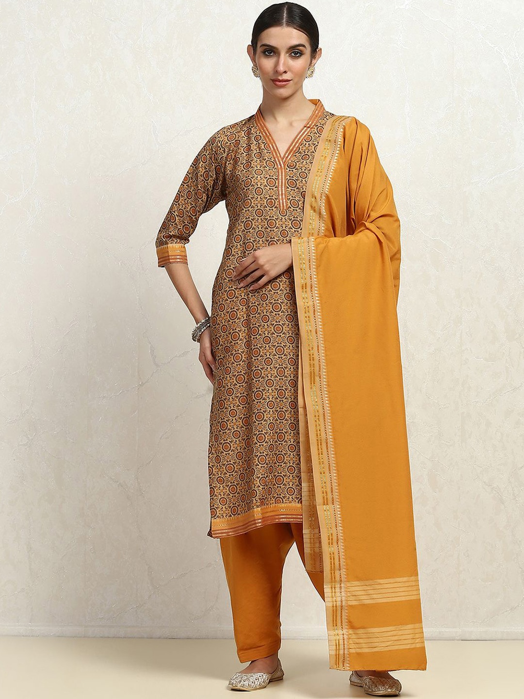 

Biba Floral Printed Pure Cotton Unstitched Dress Material, Yellow