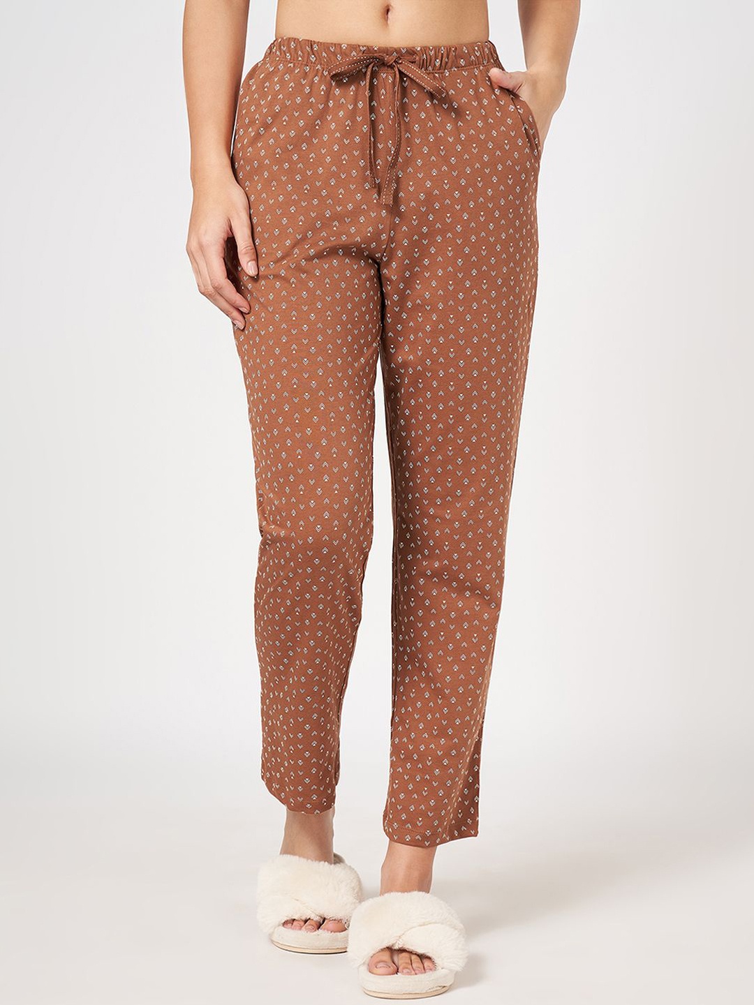 

Dreamz by Pantaloons Women Printed Pure Cotton Lounge Pants, Brown