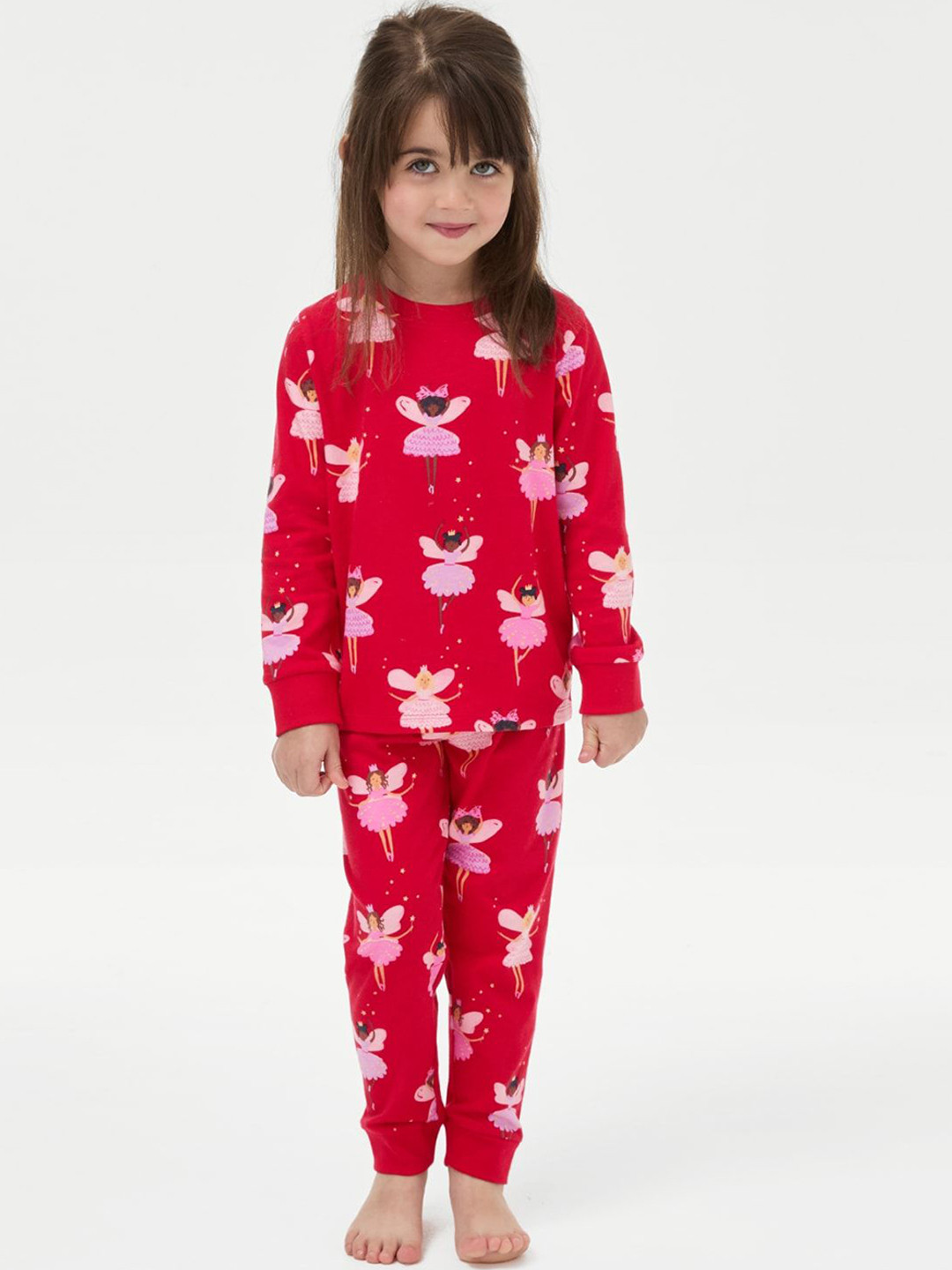 

Marks & Spencer Girls Graphic Printed Pure Cotton Round Neck Long Sleeves Night suit, Red