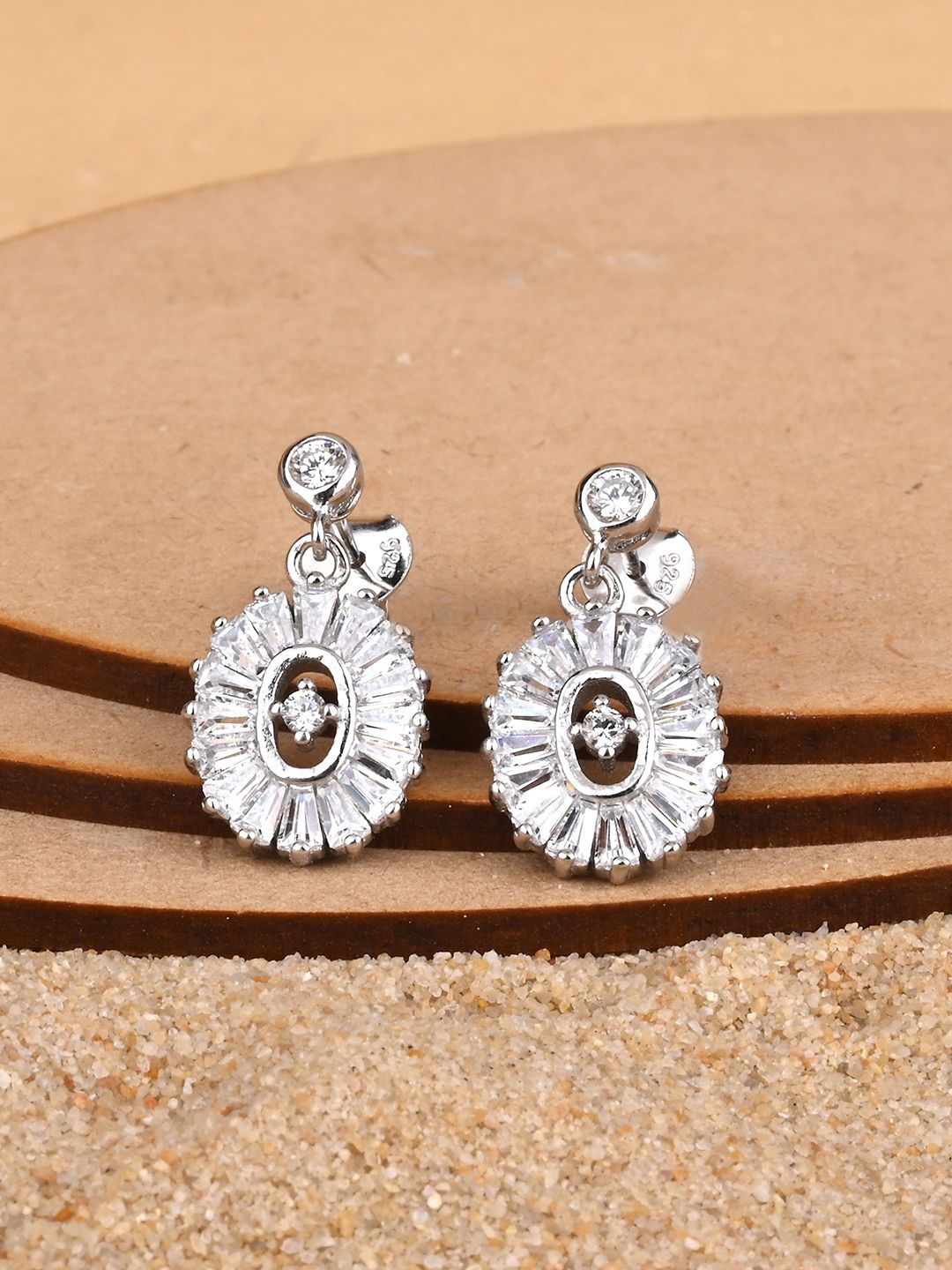 

TOUCH925 Pure Silver Contemporary Cubic Zirconia Drop Earrings