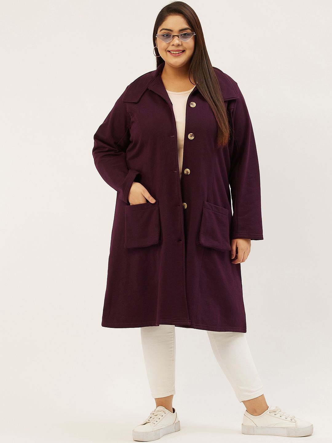 

theRebelinme Women Plus Size Longline Winter Coat, Burgundy