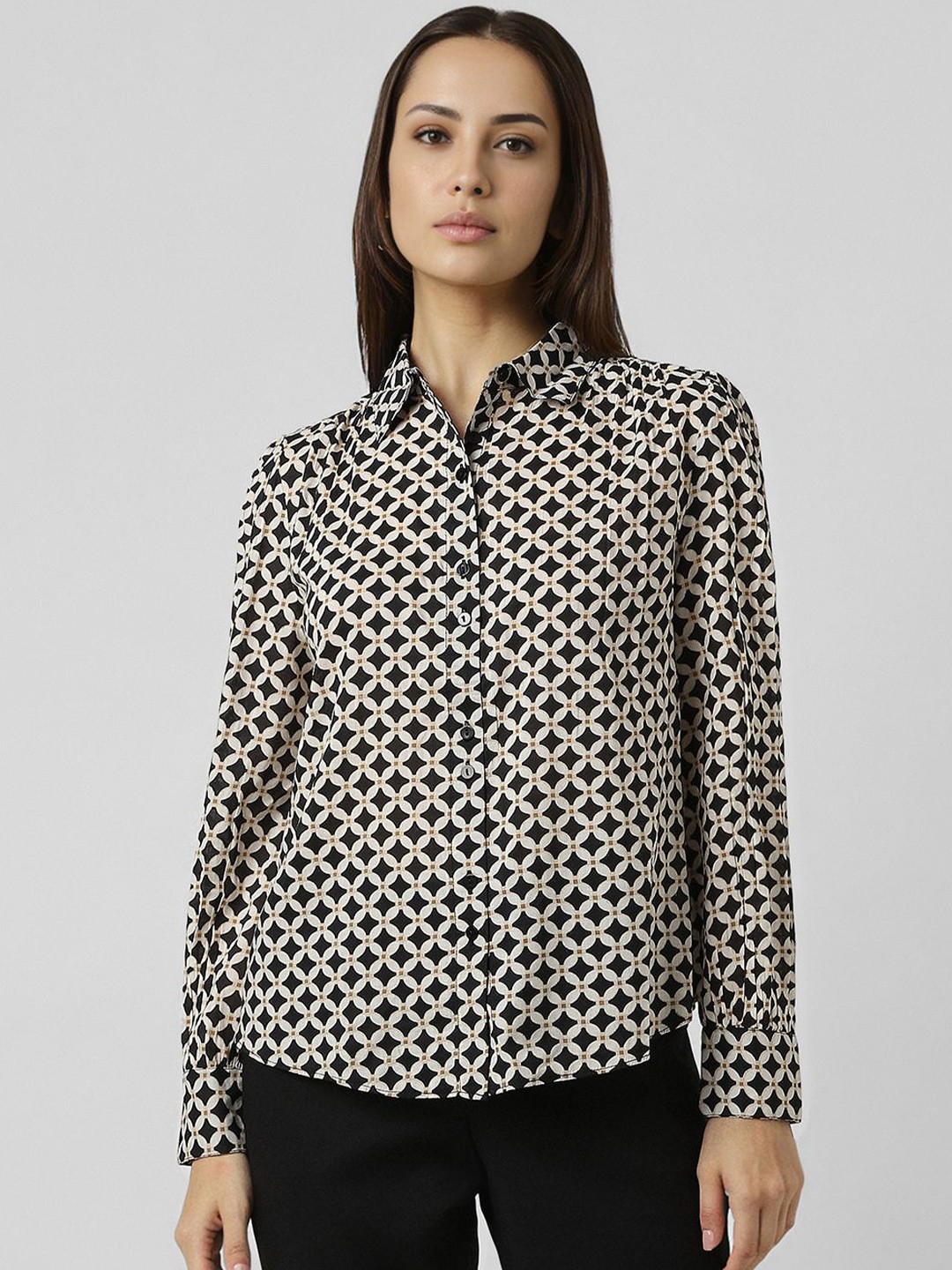 

Van Heusen Woman Women Opaque Printed Formal Shirt, Black