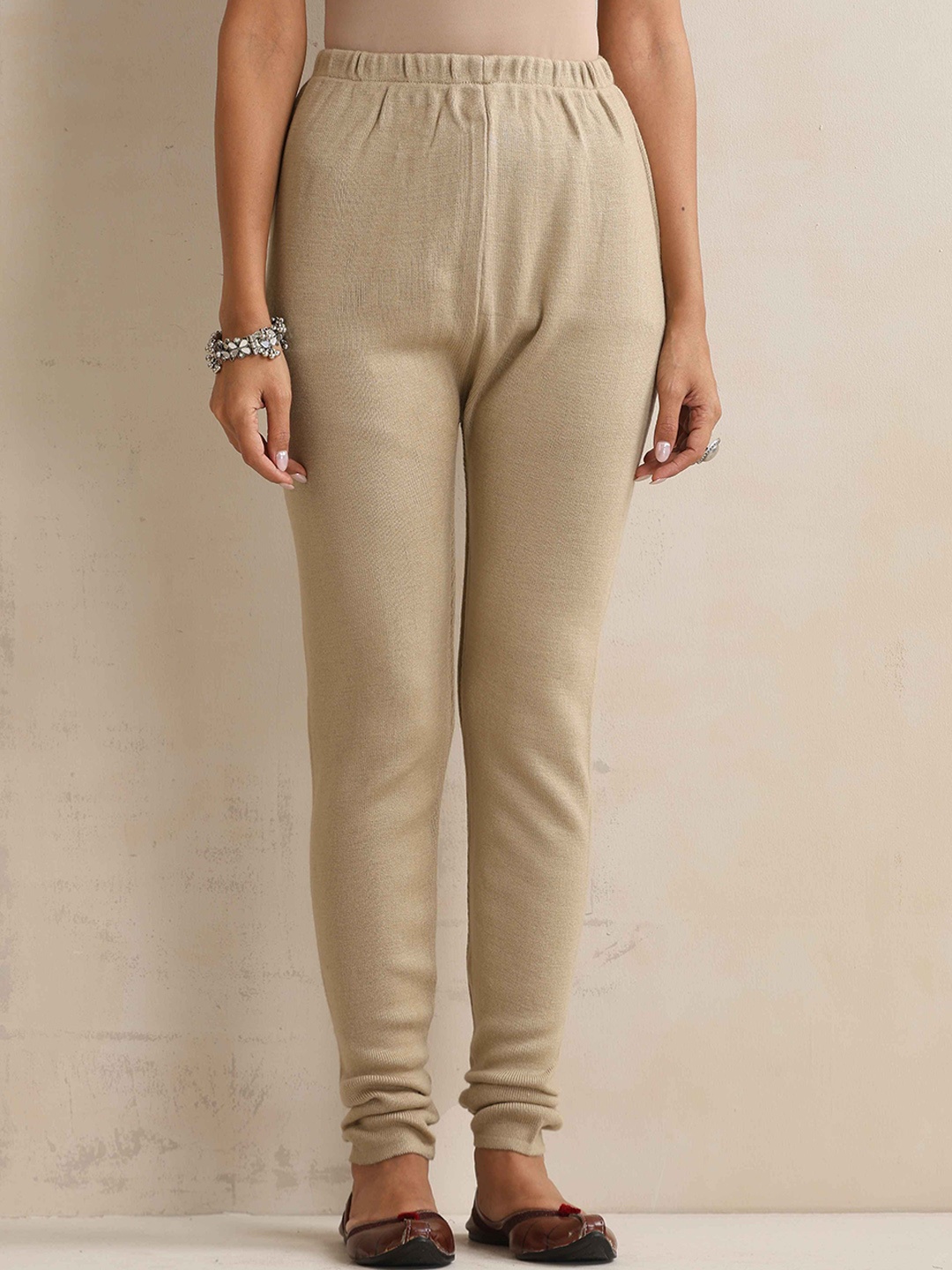 

trueBrowns Women Woollen Mid-Rise Churidar Length Leggings, Beige