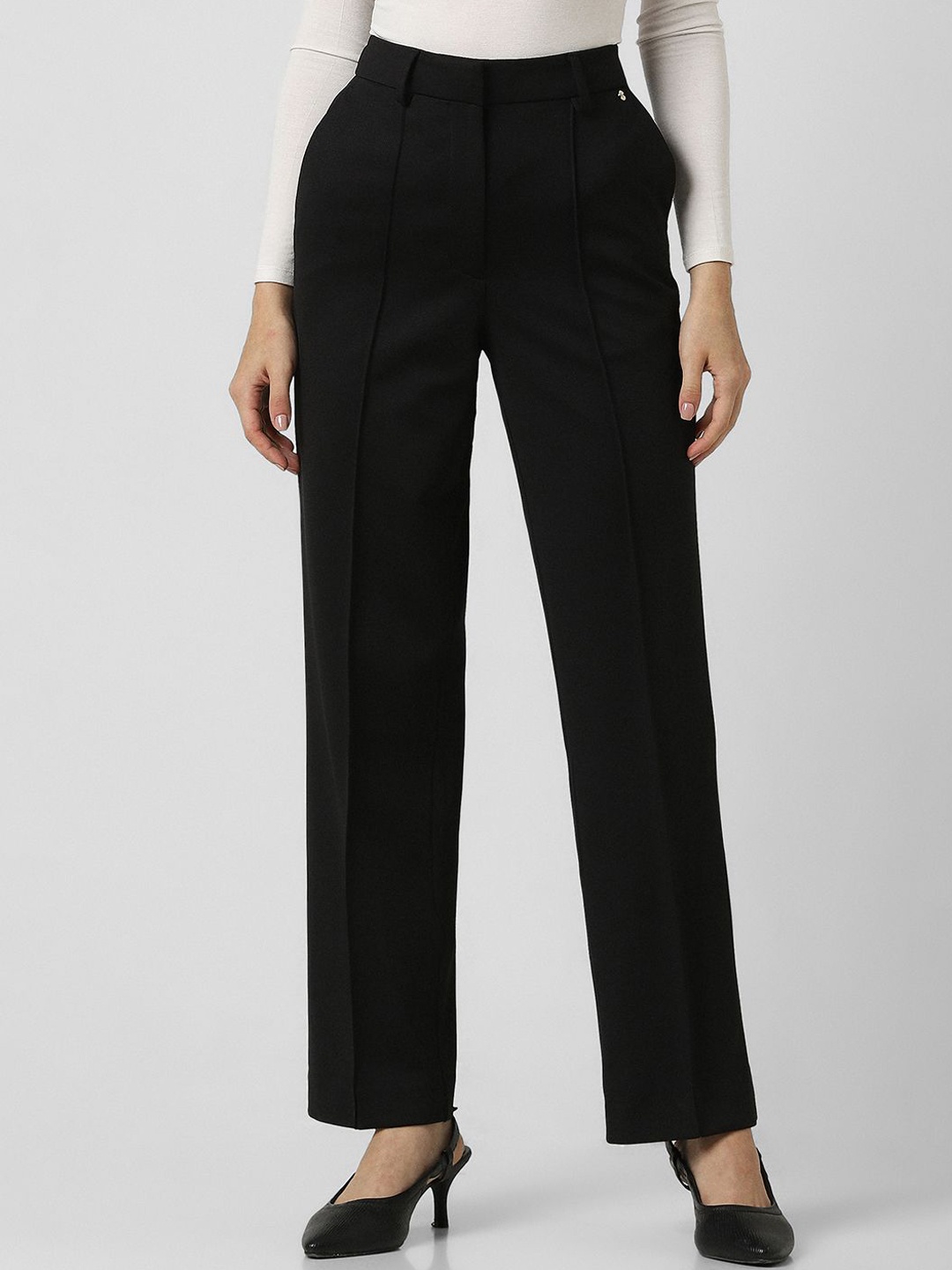 

Van Heusen Woman Women High Rise Loose Fit Formal Trousers, Black