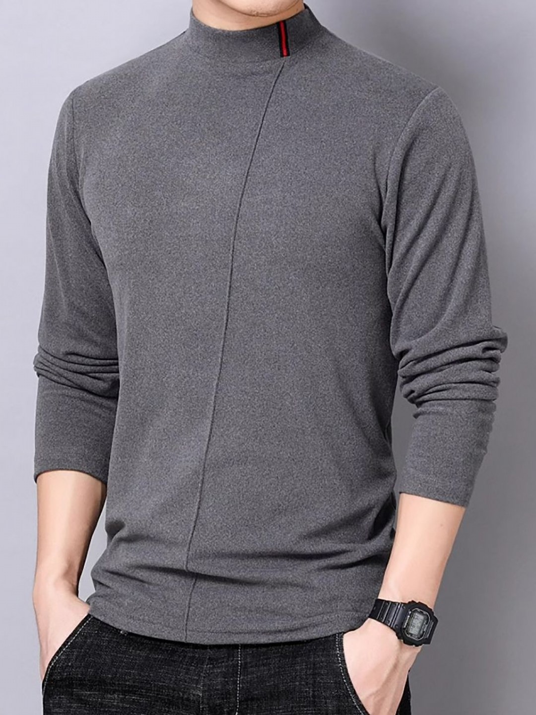 

StyleCast x Revolte Men Solid High Neck Slim Fit T-shirt, Grey