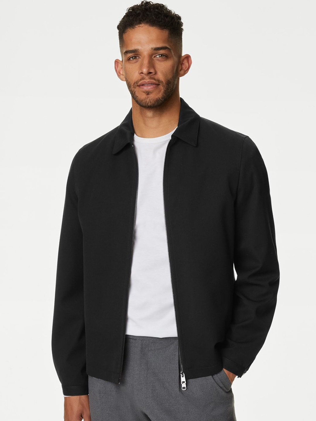 

Marks & Spencer Men Floral Colourblocked Longline Open Front Jacket, Black