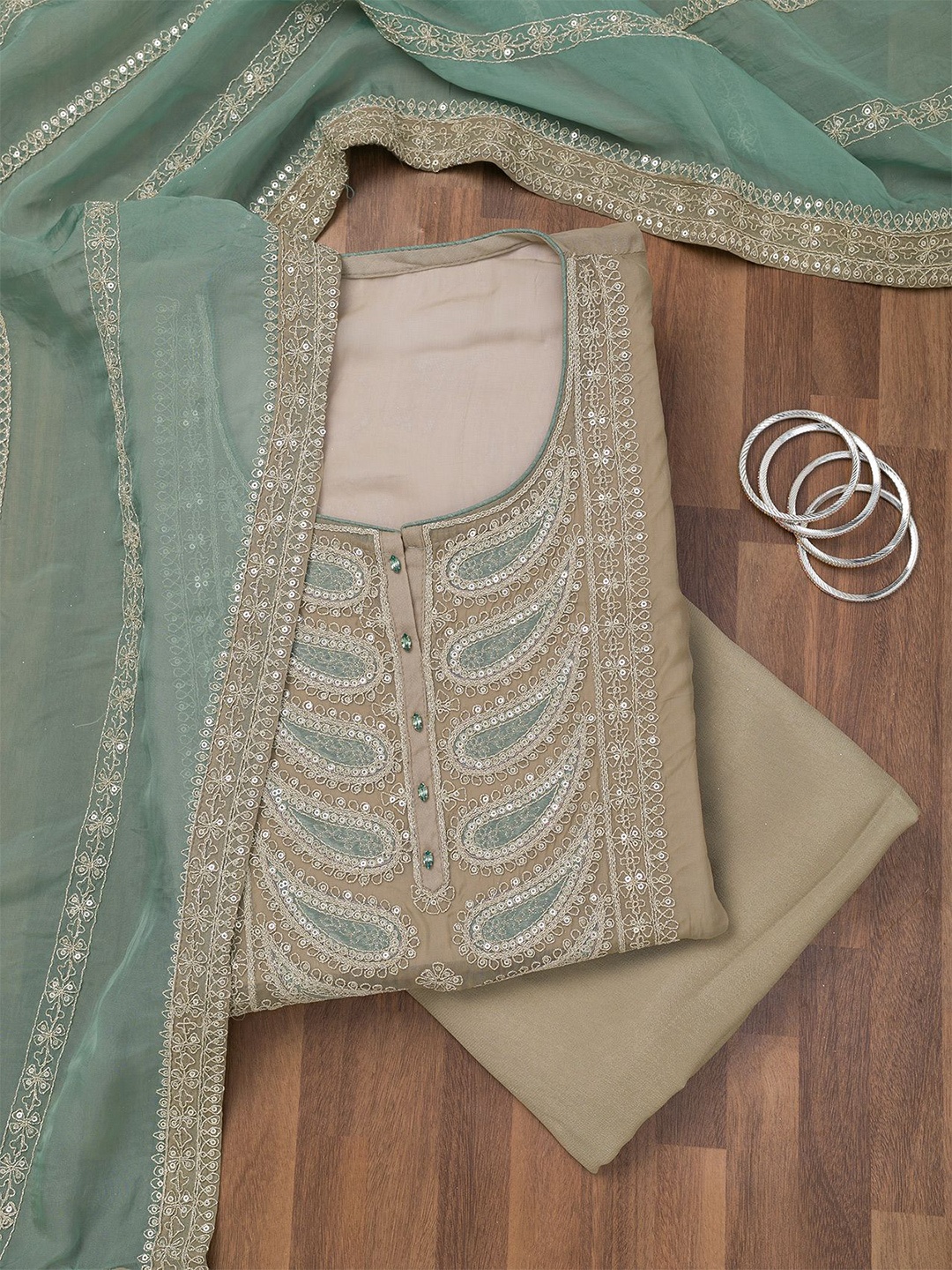 

Koskii Ethnic Motifs Embroidered Zari Work Unstitched Dress Material, Grey