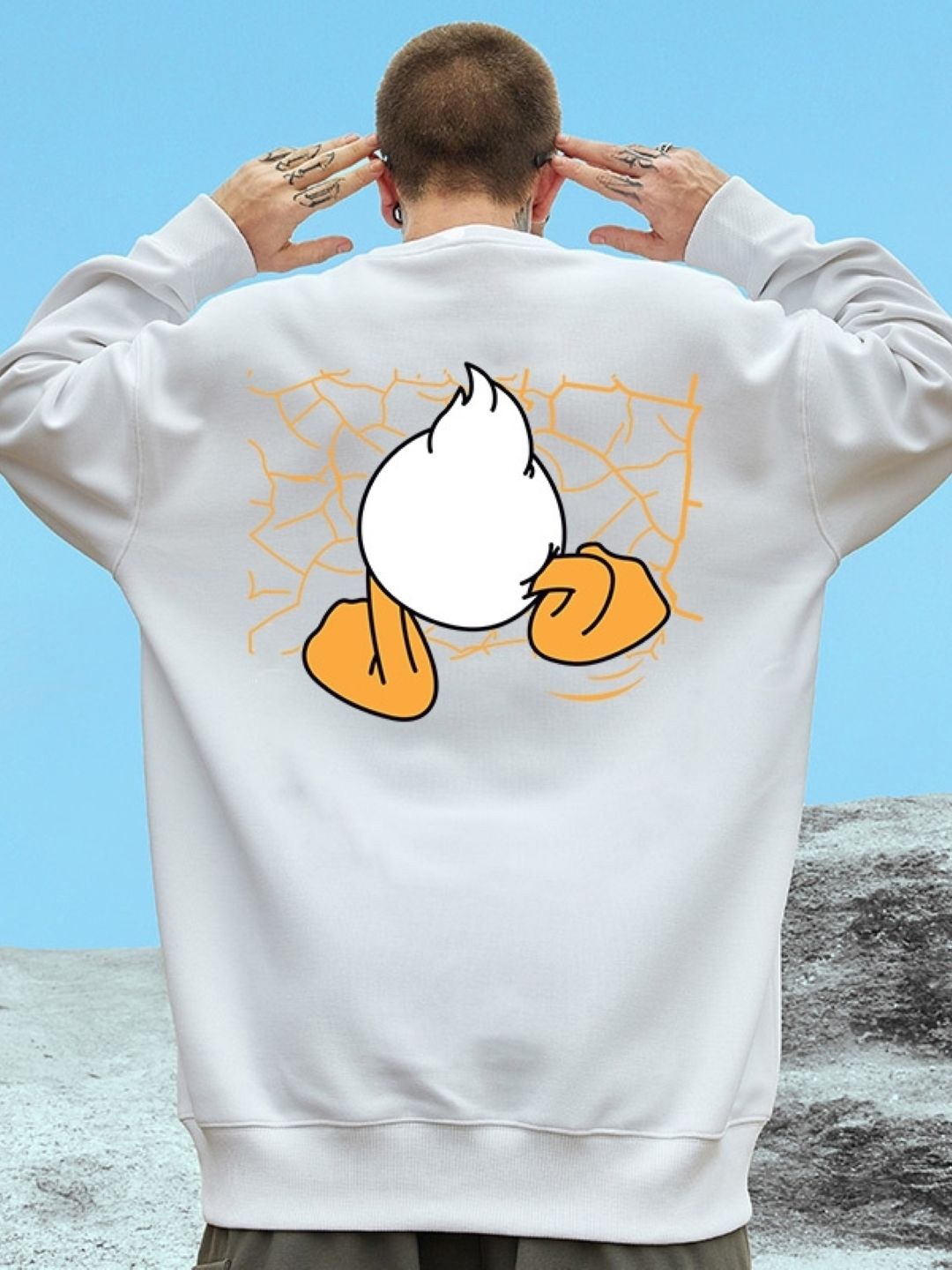 

KPOP Men Graphic Printed Cotton Sweatshirt, White